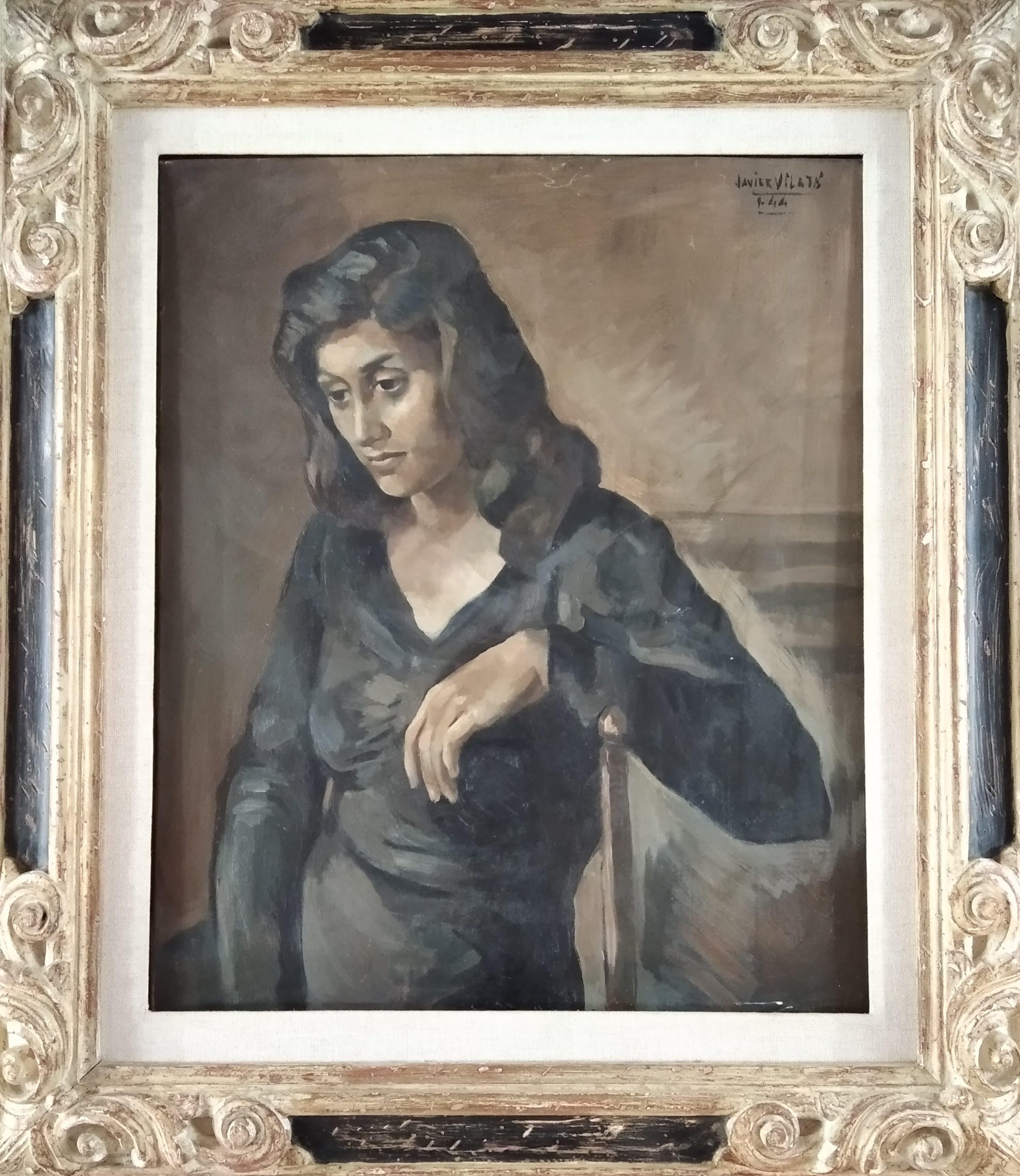 Muchacha - Portrait Painting Grigio di Javier Vilató Ruiz