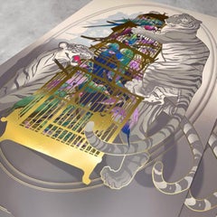 Aviary Gold Embellished Screenprint Limited Edition Tigers and Birds