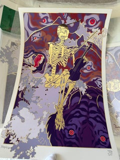 Impression sérigraphiée Soothe 9 couleurs sur papier feuille d'or illustration squelette de tigre