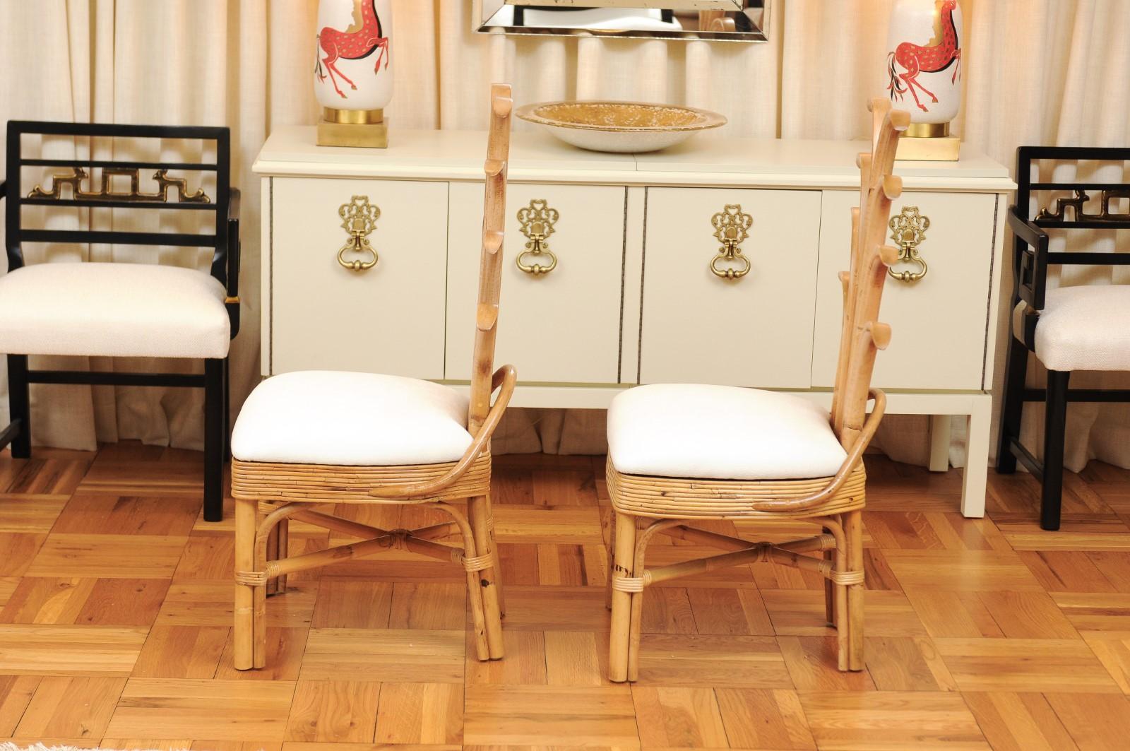 Exquisite Set of 10 Rattan and Cane Palm Frond Dining Chairs, circa 1950 For Sale 6