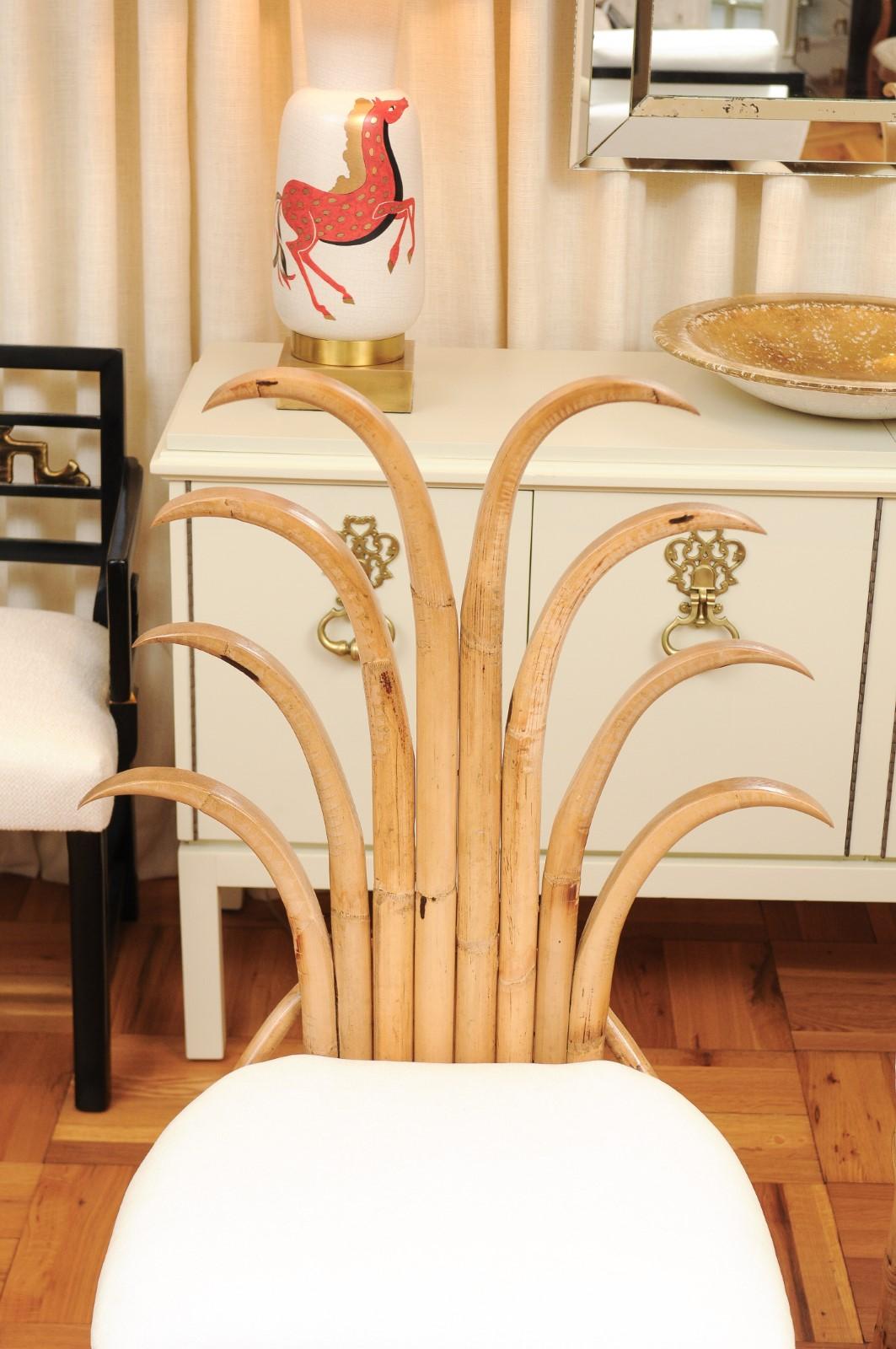 Exquisite Set of 10 Rattan and Cane Palm Frond Dining Chairs, circa 1950 For Sale 11