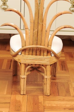 Exquisite Set of 10 Vintage Rattan and Cane Palm Frond Dining Chairs, circa 1950
