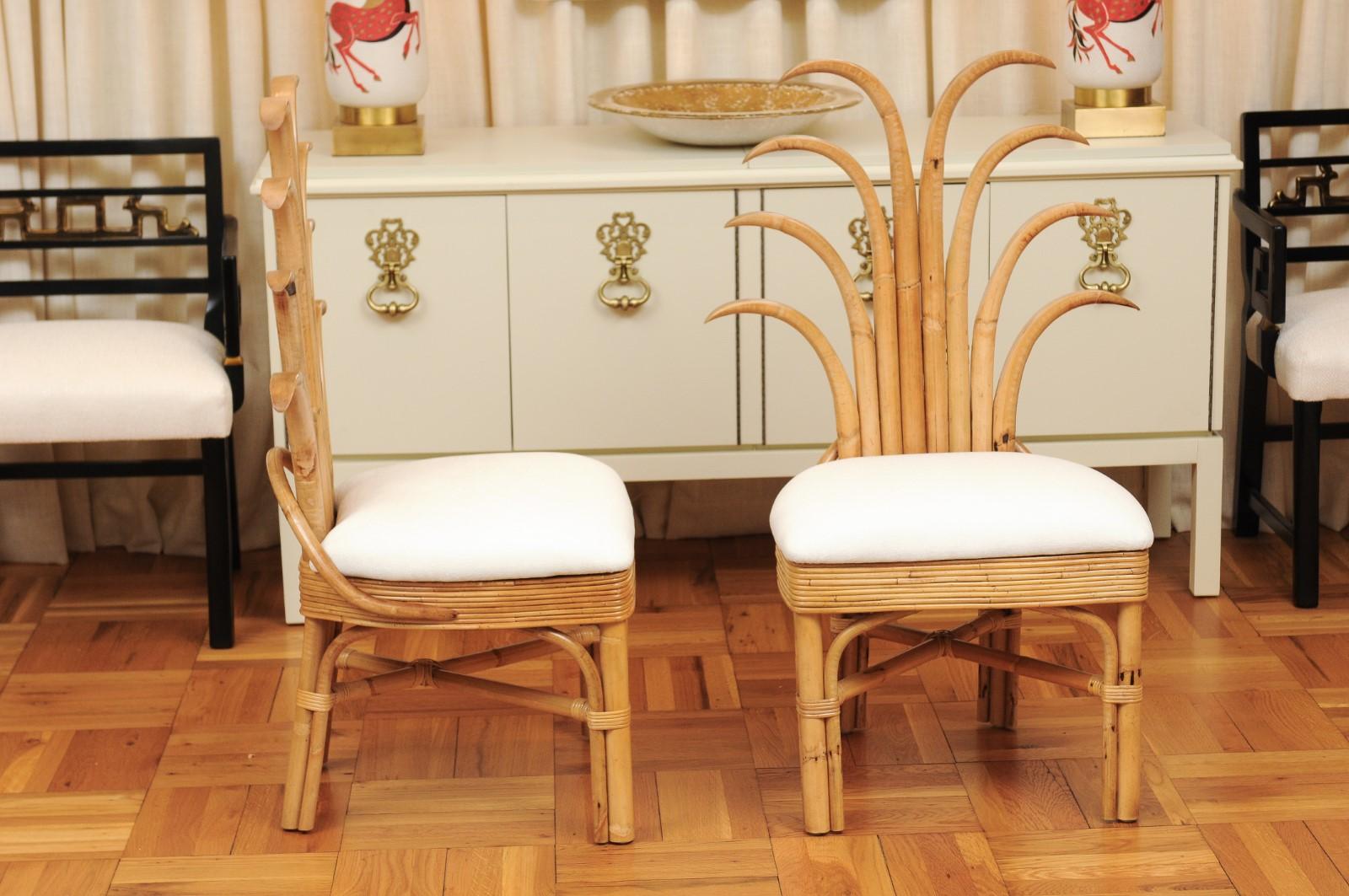 Exquisite Set of 10 Rattan and Cane Palm Frond Dining Chairs, circa 1950 For Sale 1