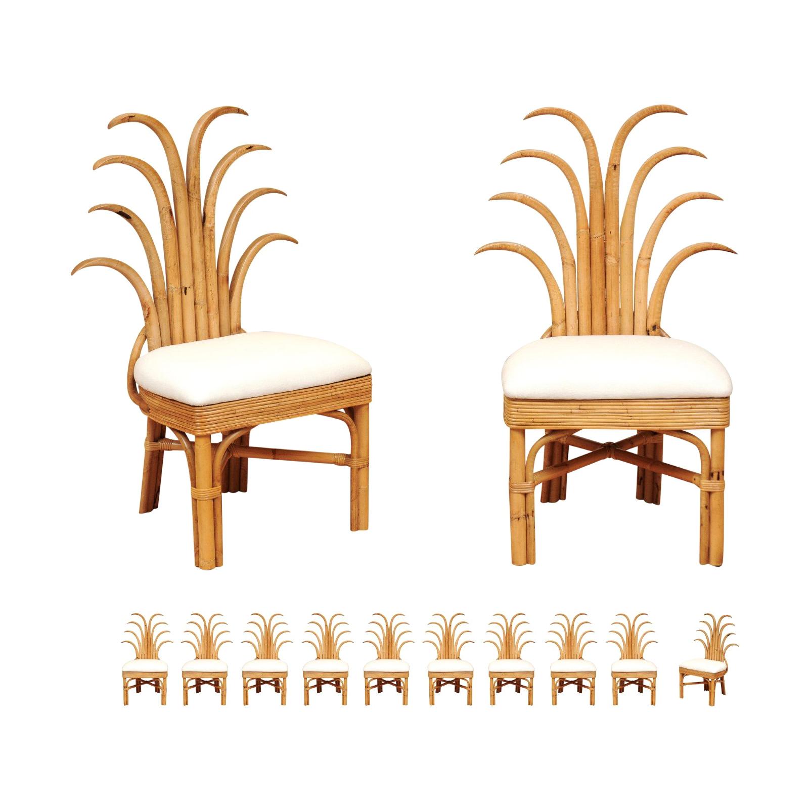 Jaw-Dropping Set of 12 Custom Made Palm Frond Dining Chairs, circa 1950