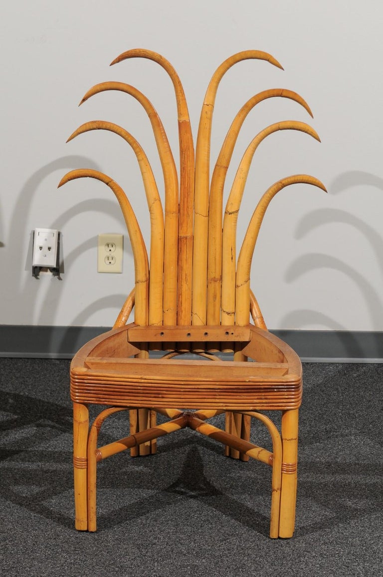 JawDropping Set of 12 Custom Made Palm Frond Dining Chairs, circa 1950