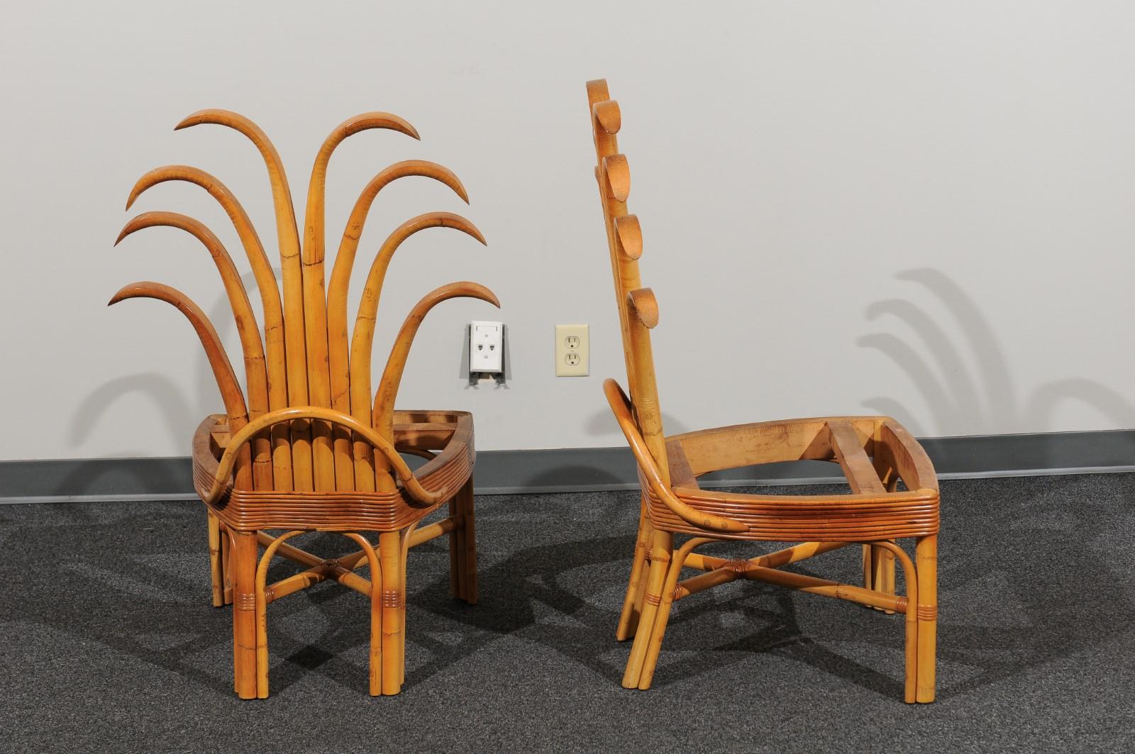 Unknown Jaw-Dropping Set of 12 Custom Made Palm Frond Dining Chairs, circa 1950