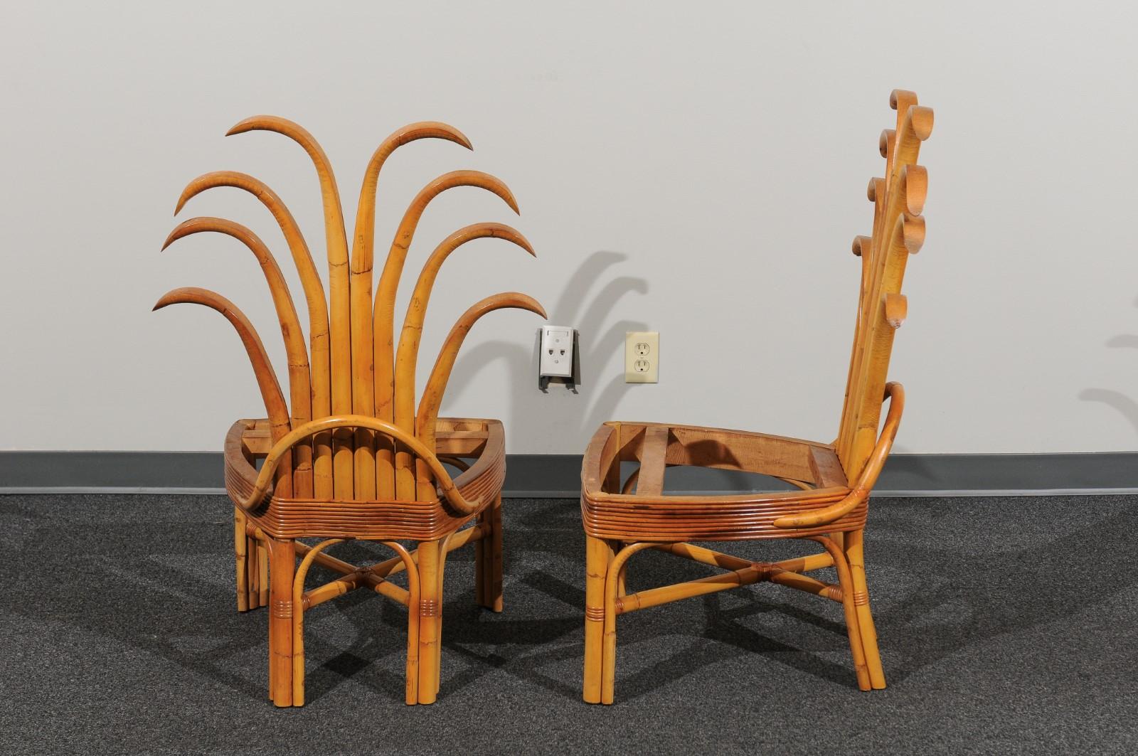 Mid-20th Century Jaw-Dropping Set of 12 Custom Made Palm Frond Dining Chairs, circa 1950