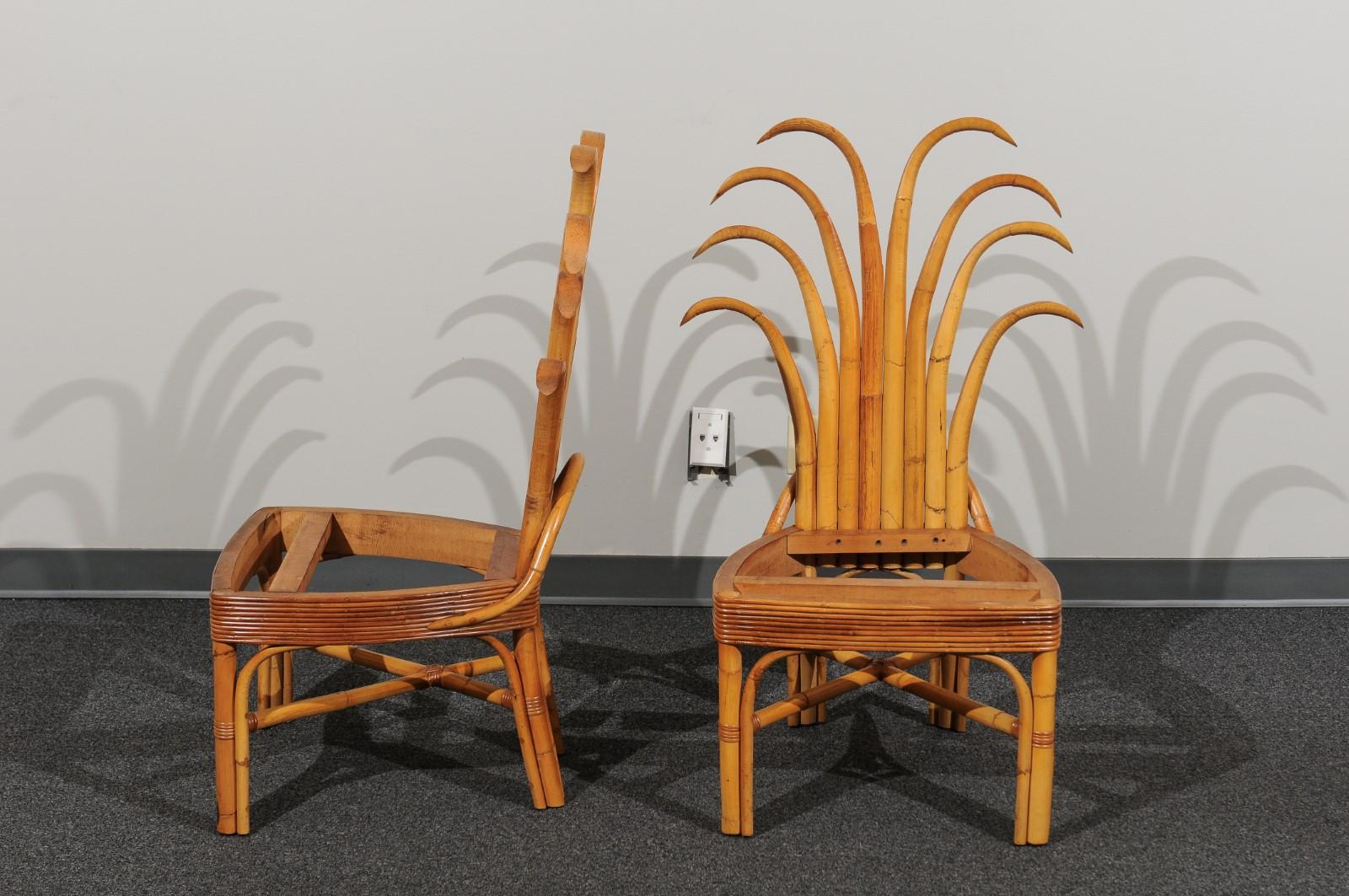Cane Jaw-Dropping Set of 12 Custom Made Palm Frond Dining Chairs, circa 1950