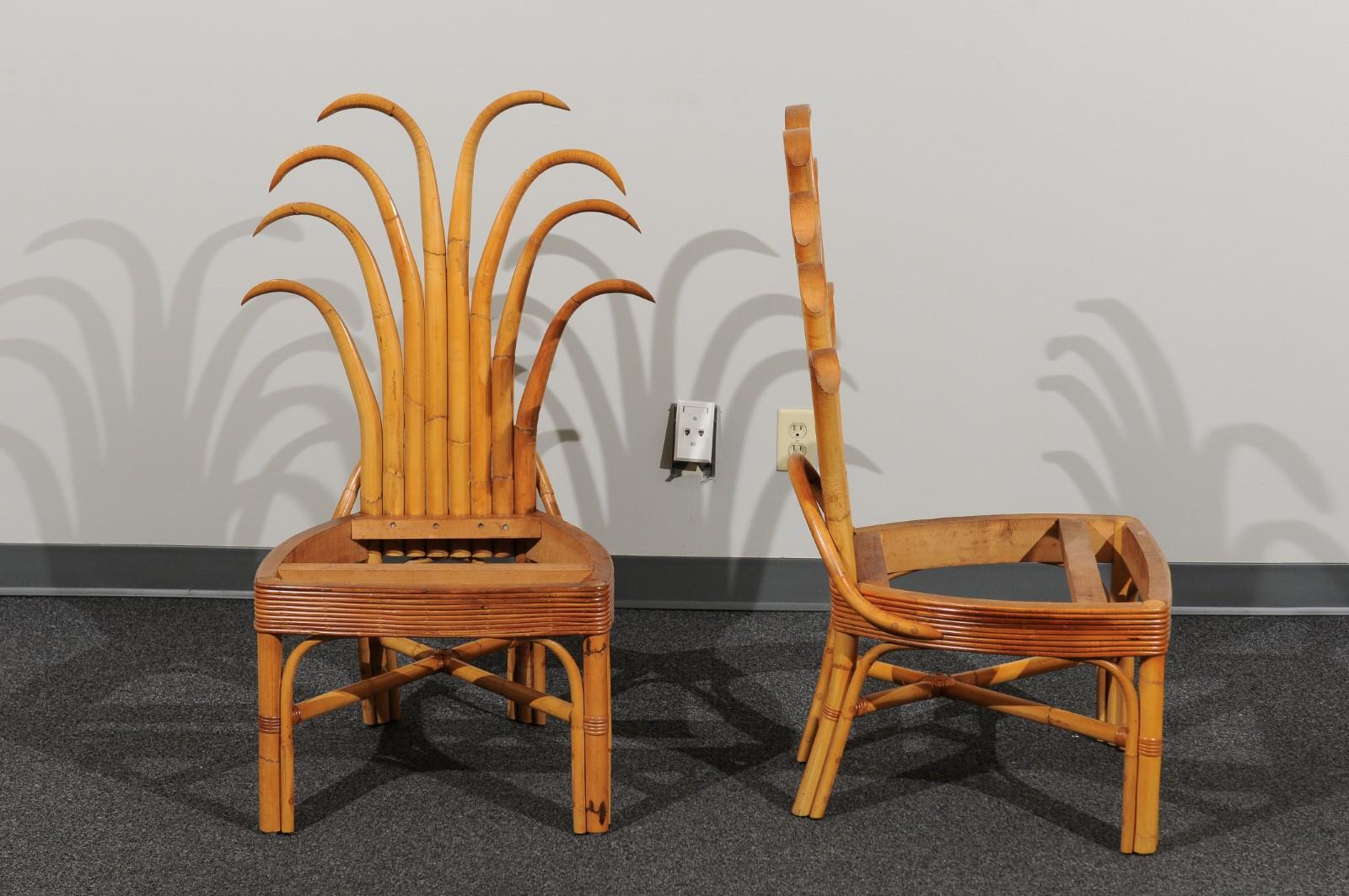 Jaw-Dropping Set of 12 Custom Made Palm Frond Dining Chairs, circa 1950 1