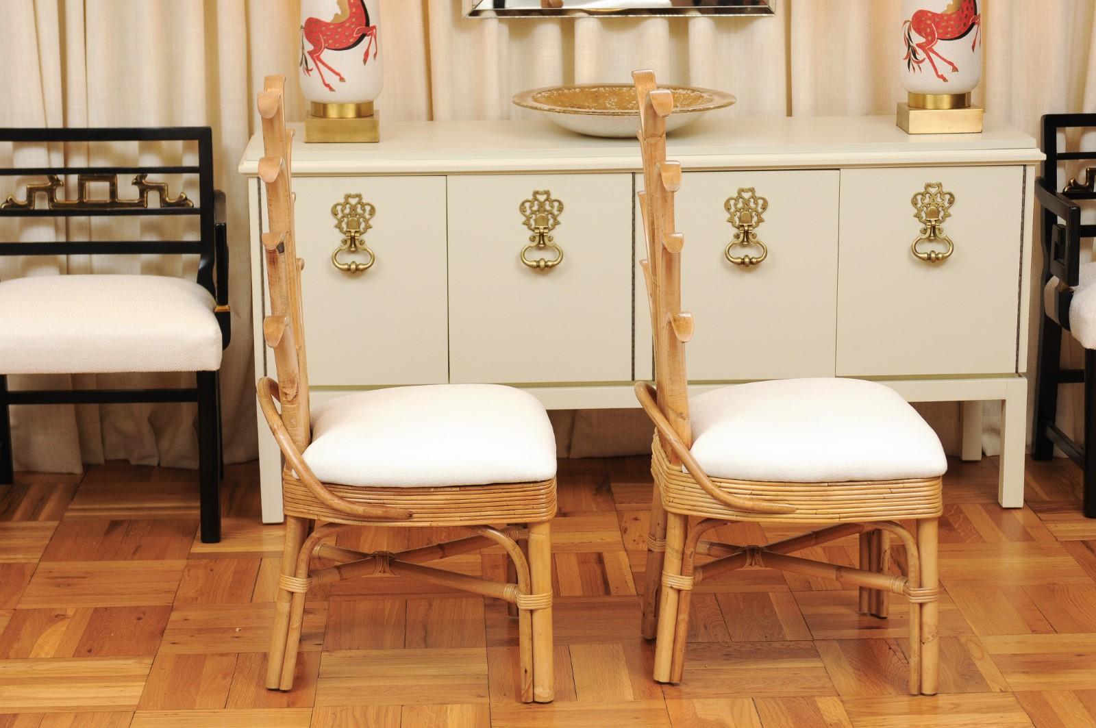 Exquisite Set of 12 Rattan and Cane Palm Frond Dining Chairs, circa 1950 For Sale 2
