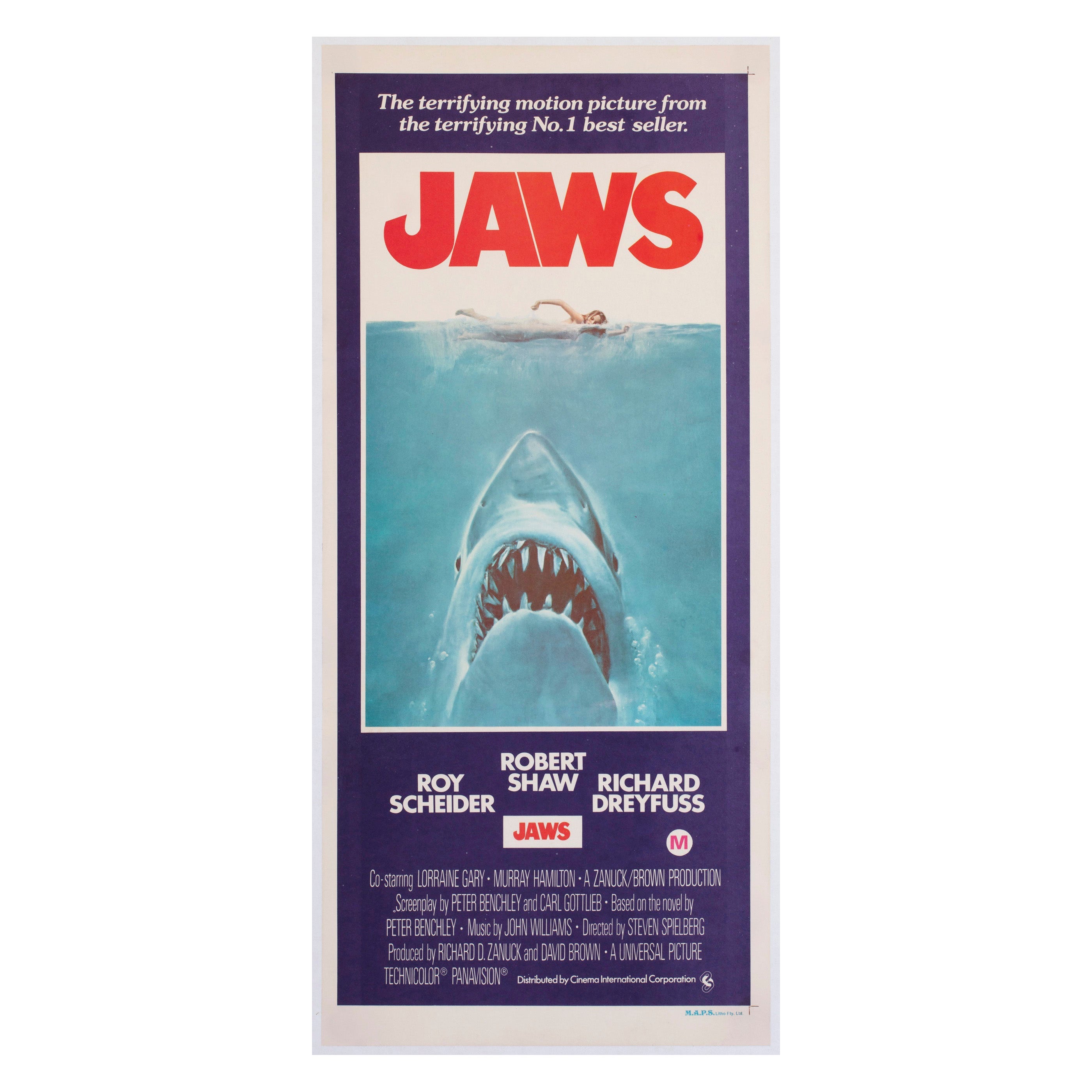 Jaws 1975 Australian Daybill Film Poster, Roger Kastel