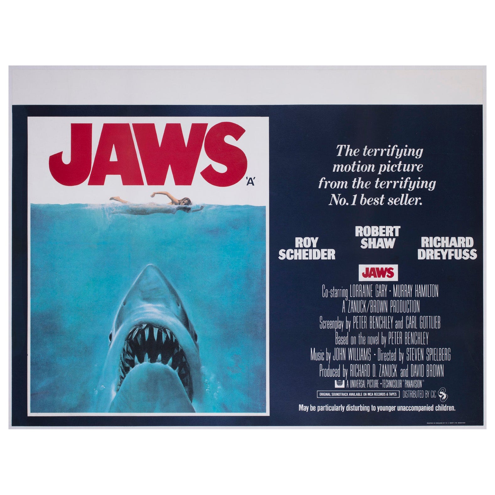 Jaws 1975 UK Quad Film Poster, Roger Kastel in vendita