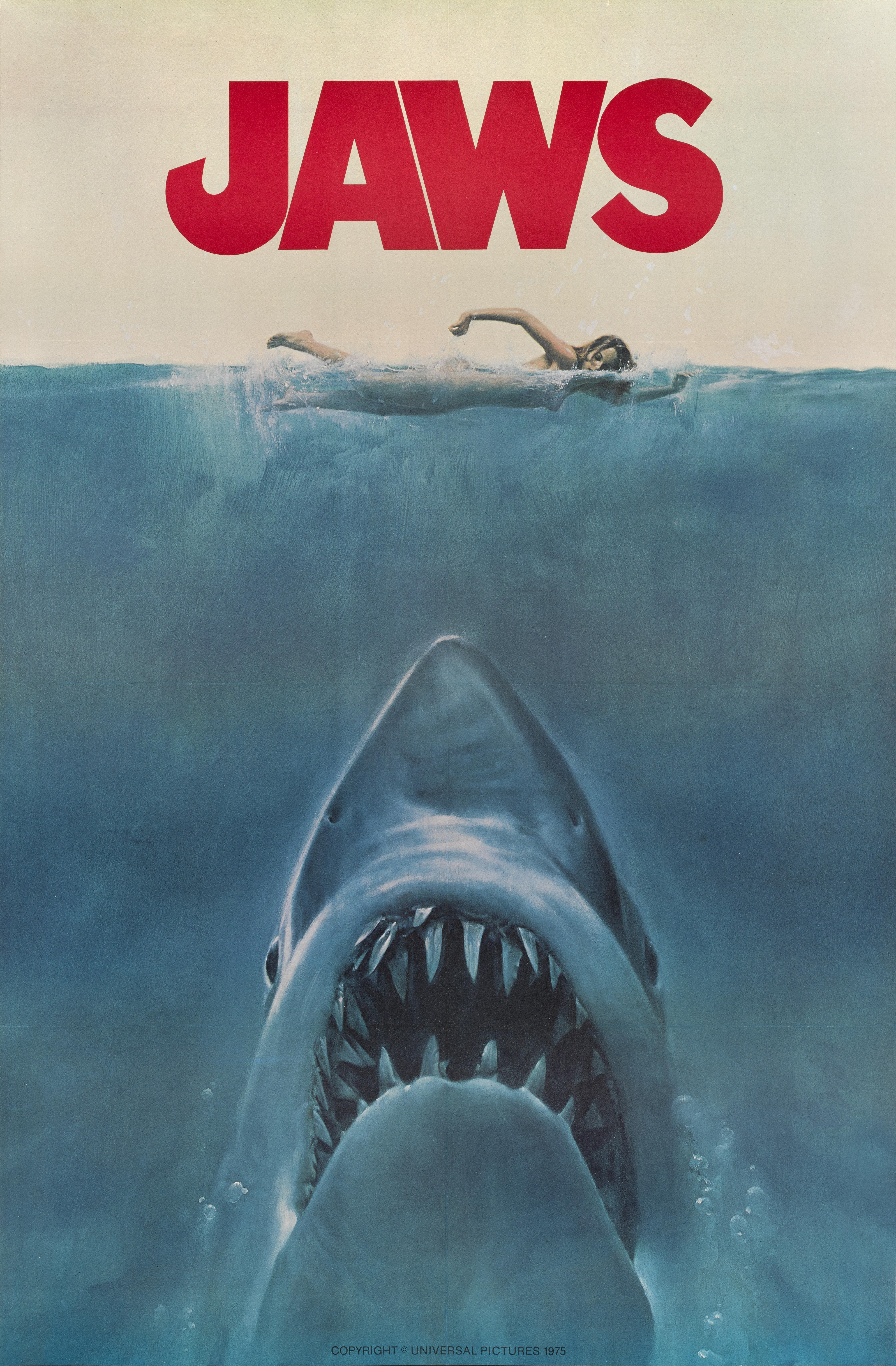 Affiche originale de magazine souvenir américain pour Les Dents de la mer, (1975)
Les Dents de la mer ont inventé le blockbuster de l'été et ont été un énorme succès qui a pulvérisé les records du box-office. C'est le film qui a propulsé Steven