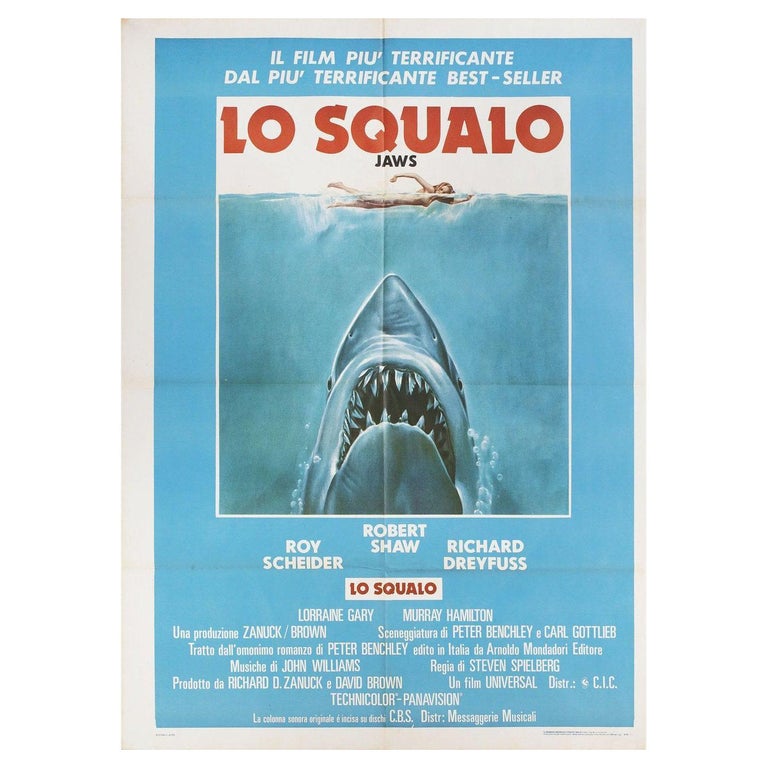 Jaws R1970s Italian Due Fogli Film Poster For Sale