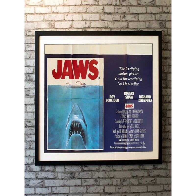 Jaws, Unframed Poster, 1975

Original British Quad (30 x 40 inches). When a killer shark unleashes chaos on a beach community, it's up to a local sheriff, a marine biologist, and an old seafarer to hunt the beast down.

Year: 1975
Nationality: