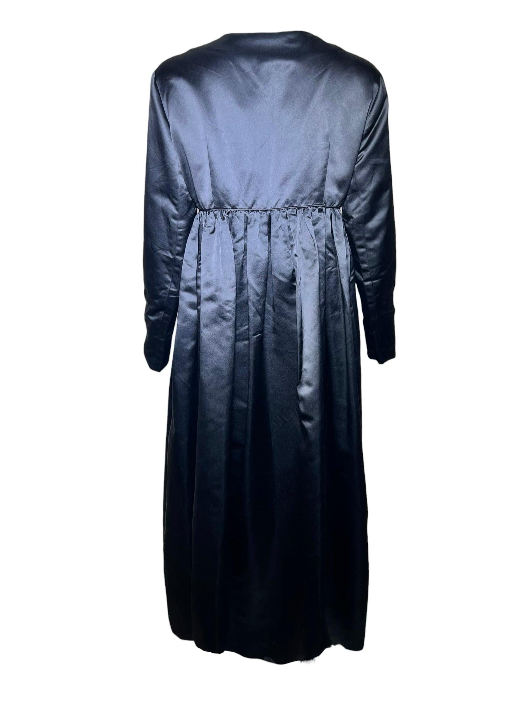 JAX Glamorous Black Satin Baby Doll Full Length Evening Coat, 1960s In Good Condition For Sale In Los Angeles, CA