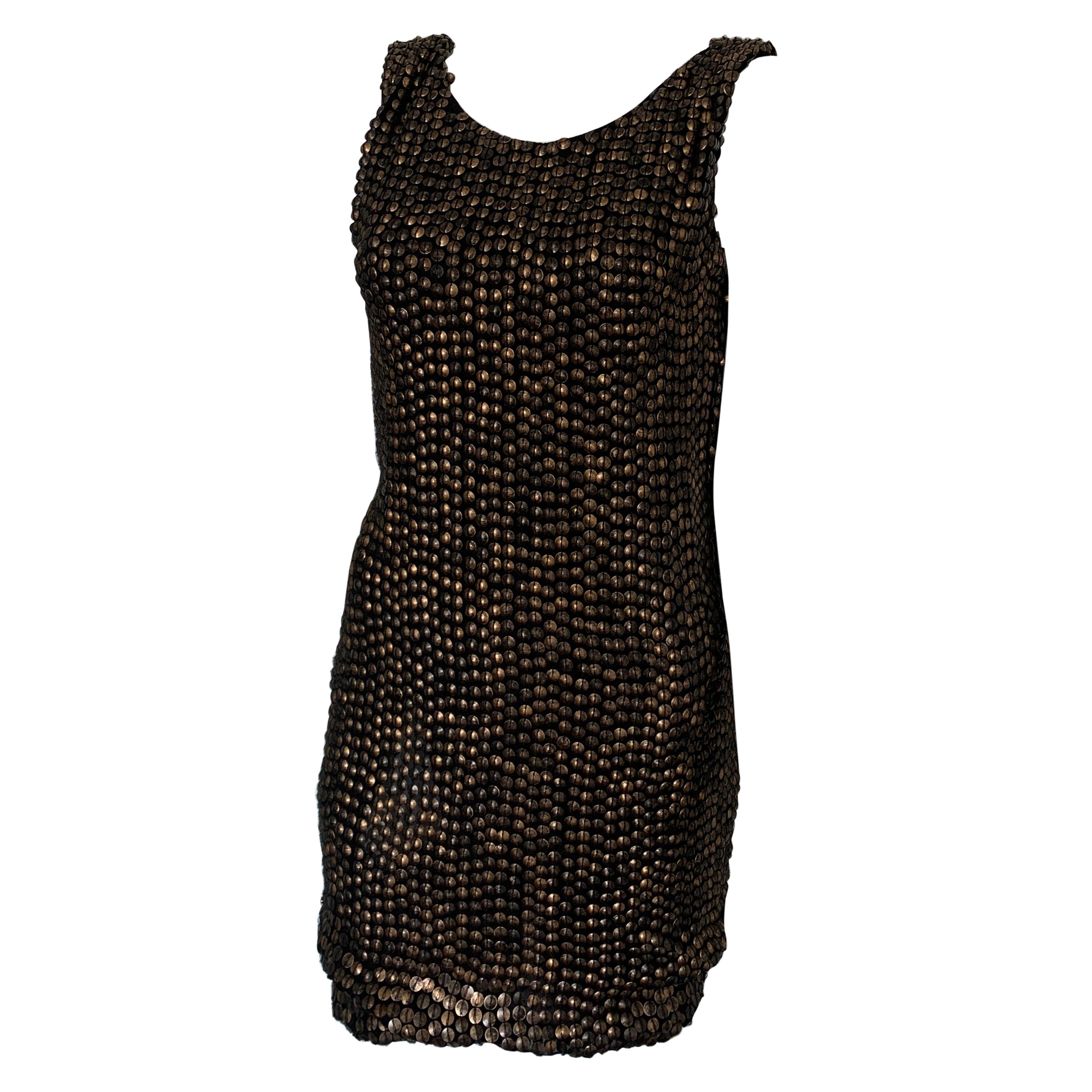 Jay Ahr Black Silk and Brown Sequin Cocktail Dress Size Small  For Sale