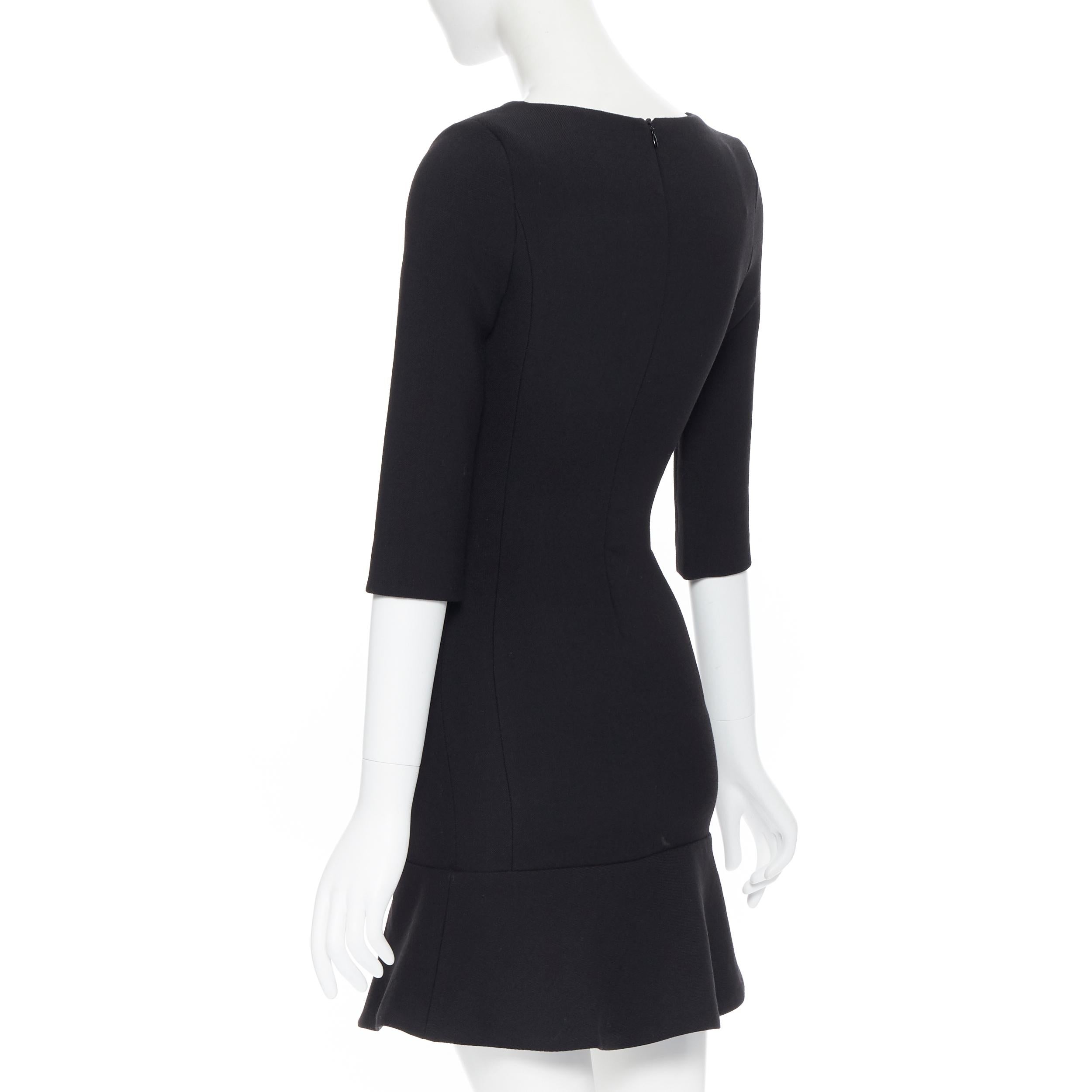 JAY AHR black wool blend stretch flute flared skirt 3/4 sleeve cocktail dress XS 1