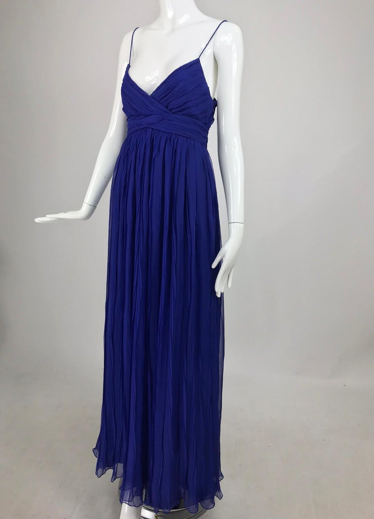 Jay Ahr pleated Blue Silk Evening Gown at 1stDibs