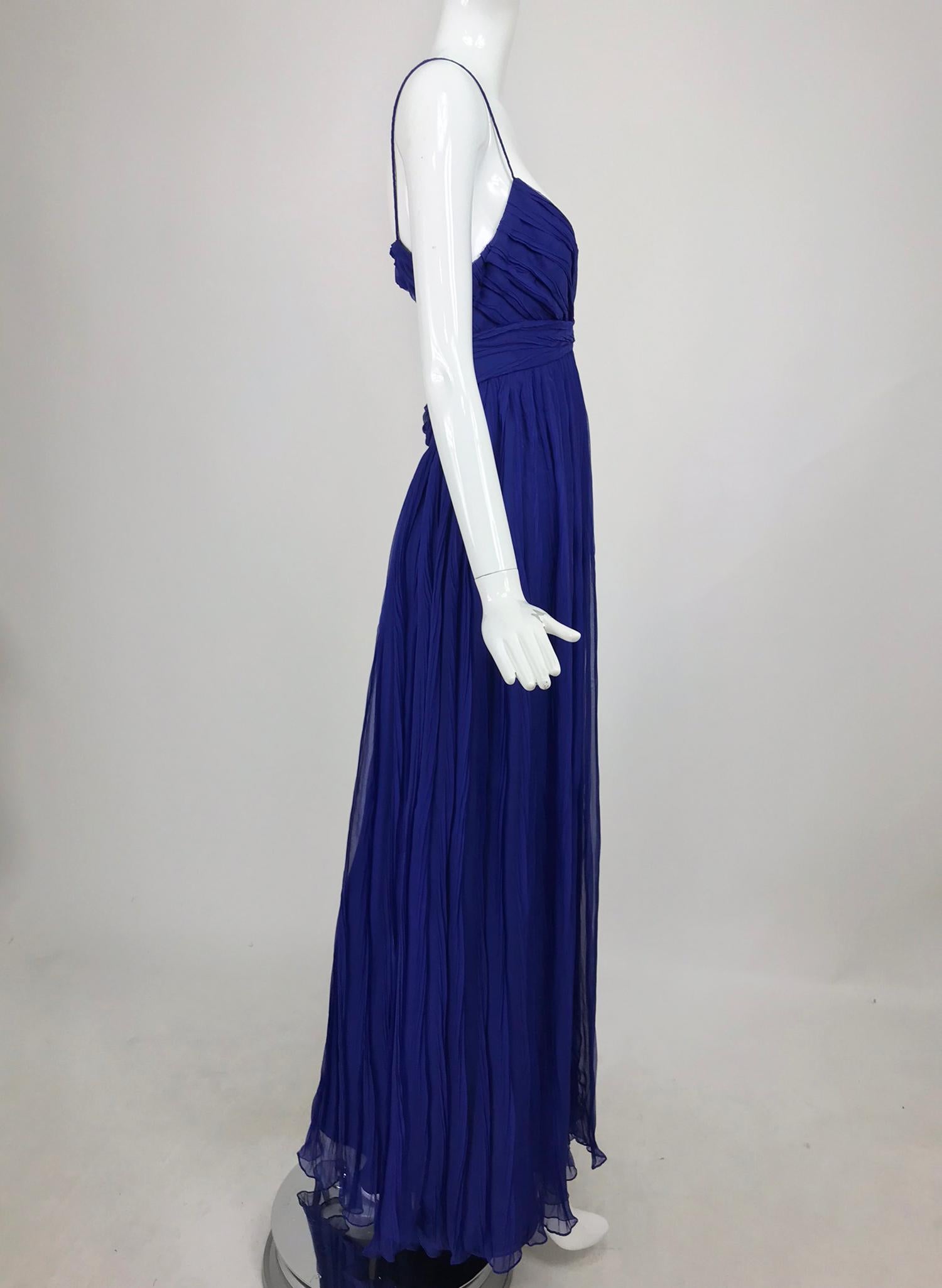 Jay Ahr pleated Blue Silk Evening Gown  In Good Condition In West Palm Beach, FL