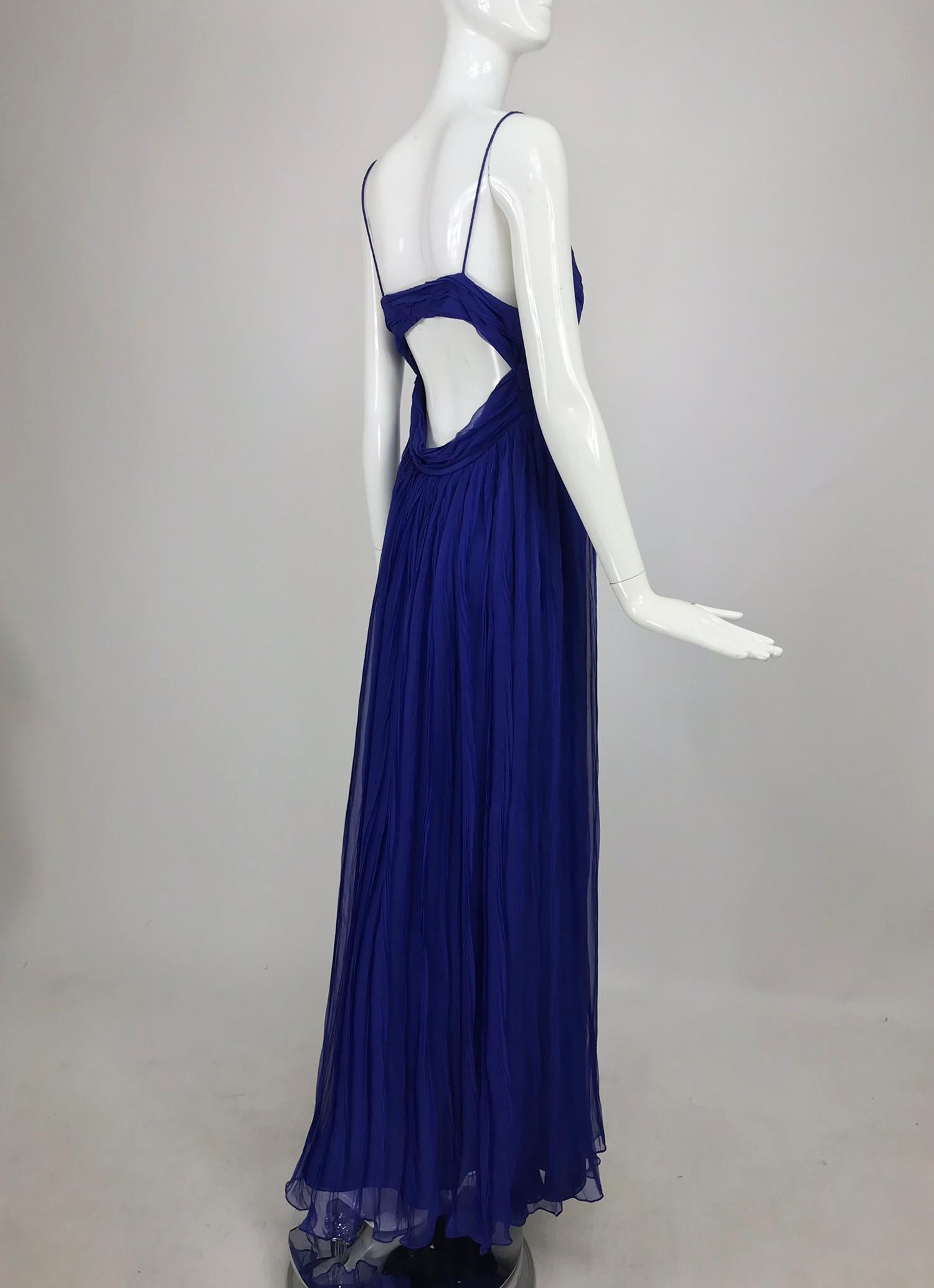 Women's Jay Ahr pleated Blue Silk Evening Gown 