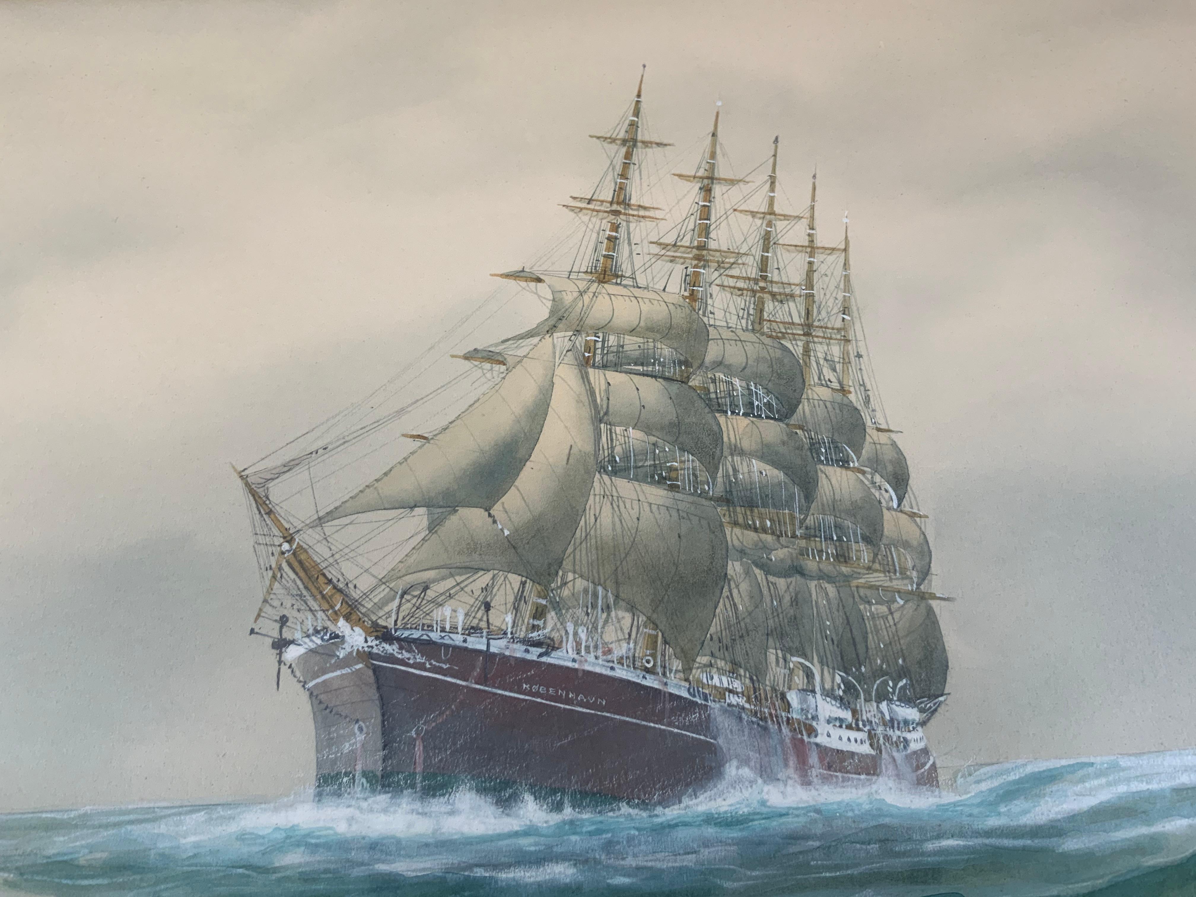 Mid-20th Century Jay Arnold Marine Painting of Kobenhavn For Sale