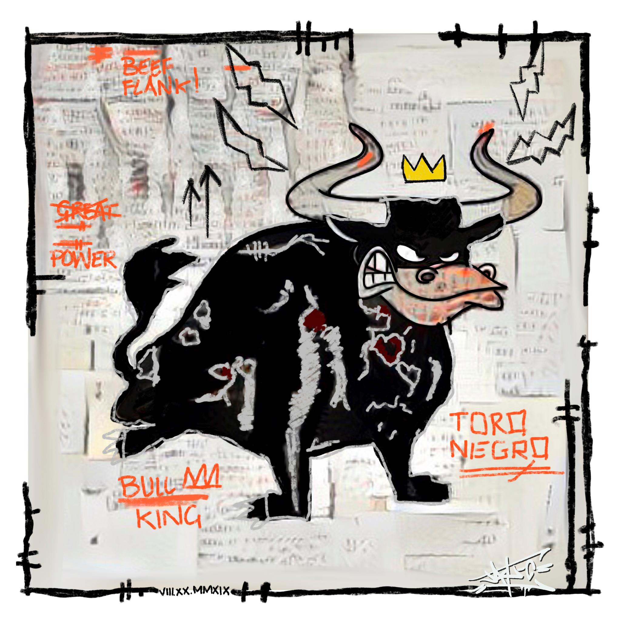 Animal Print Jay-C - Torro Negro, peinture, pop art, street art, taureau noir