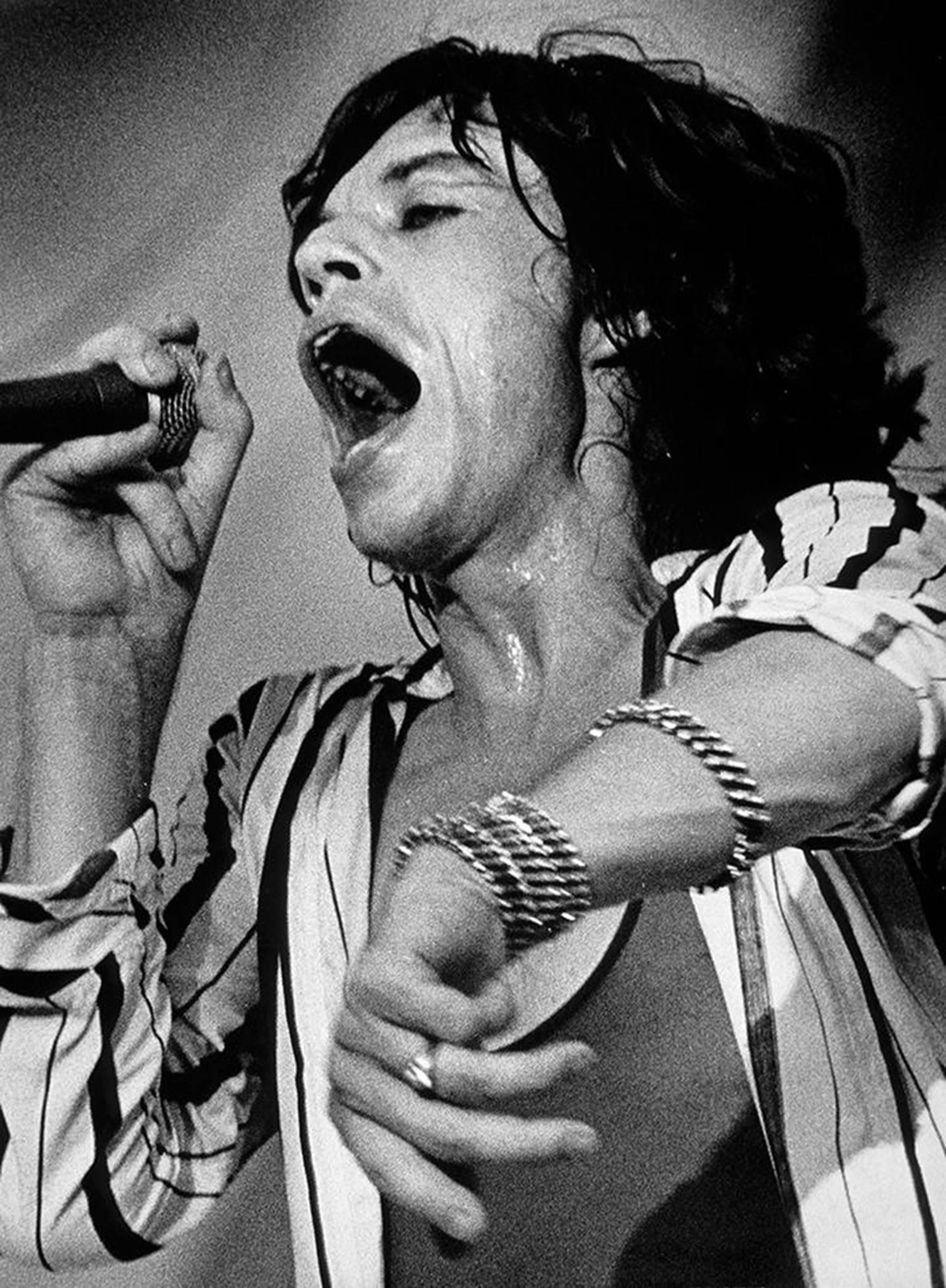 Jay Dickman Black and White Photograph - Mick Jagger, with Rolling Stones, 1980