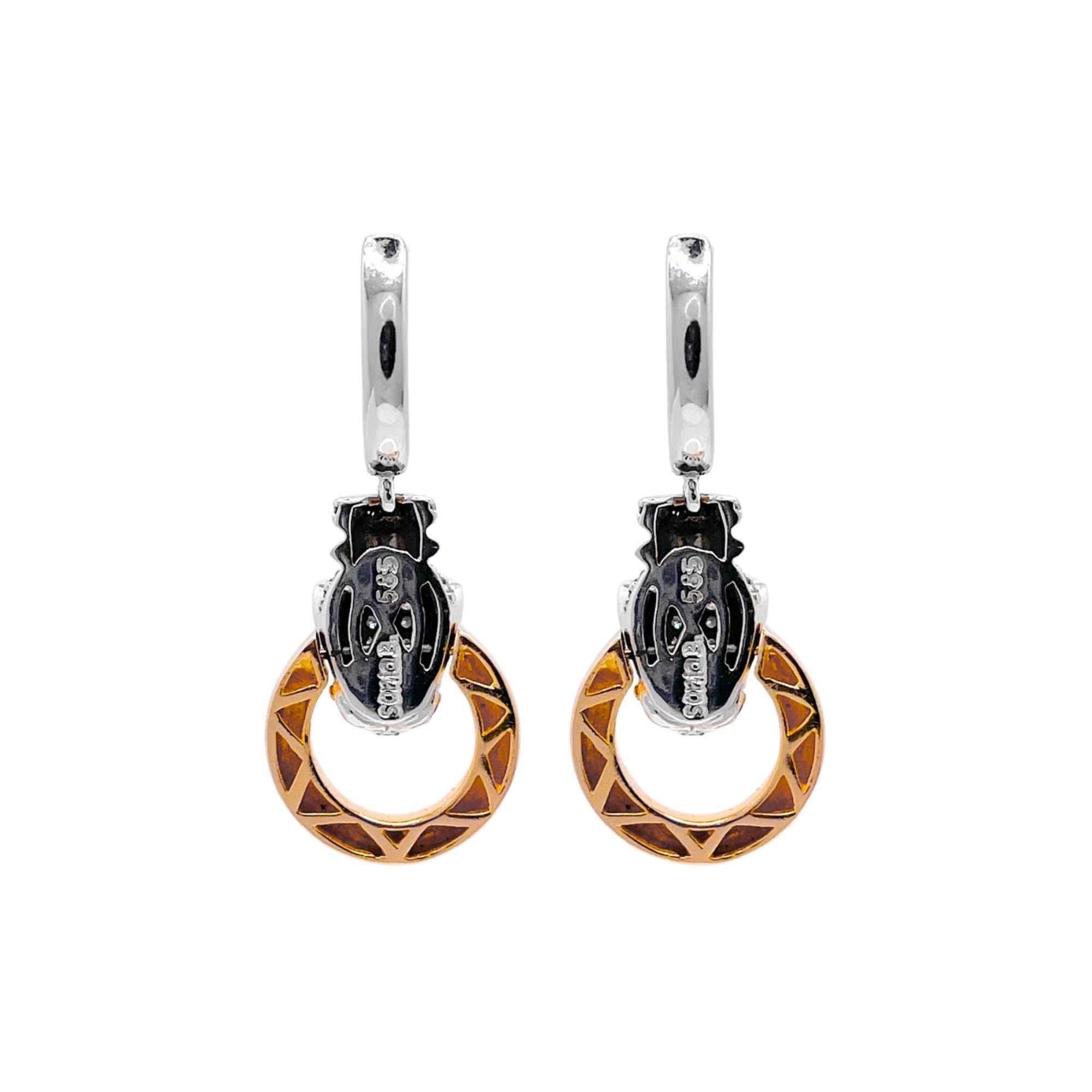 Jay Feder 14k Two Tone Gold Diamond Leopard Circle Hoop Earrings In Good Condition For Sale In Boca Raton, FL