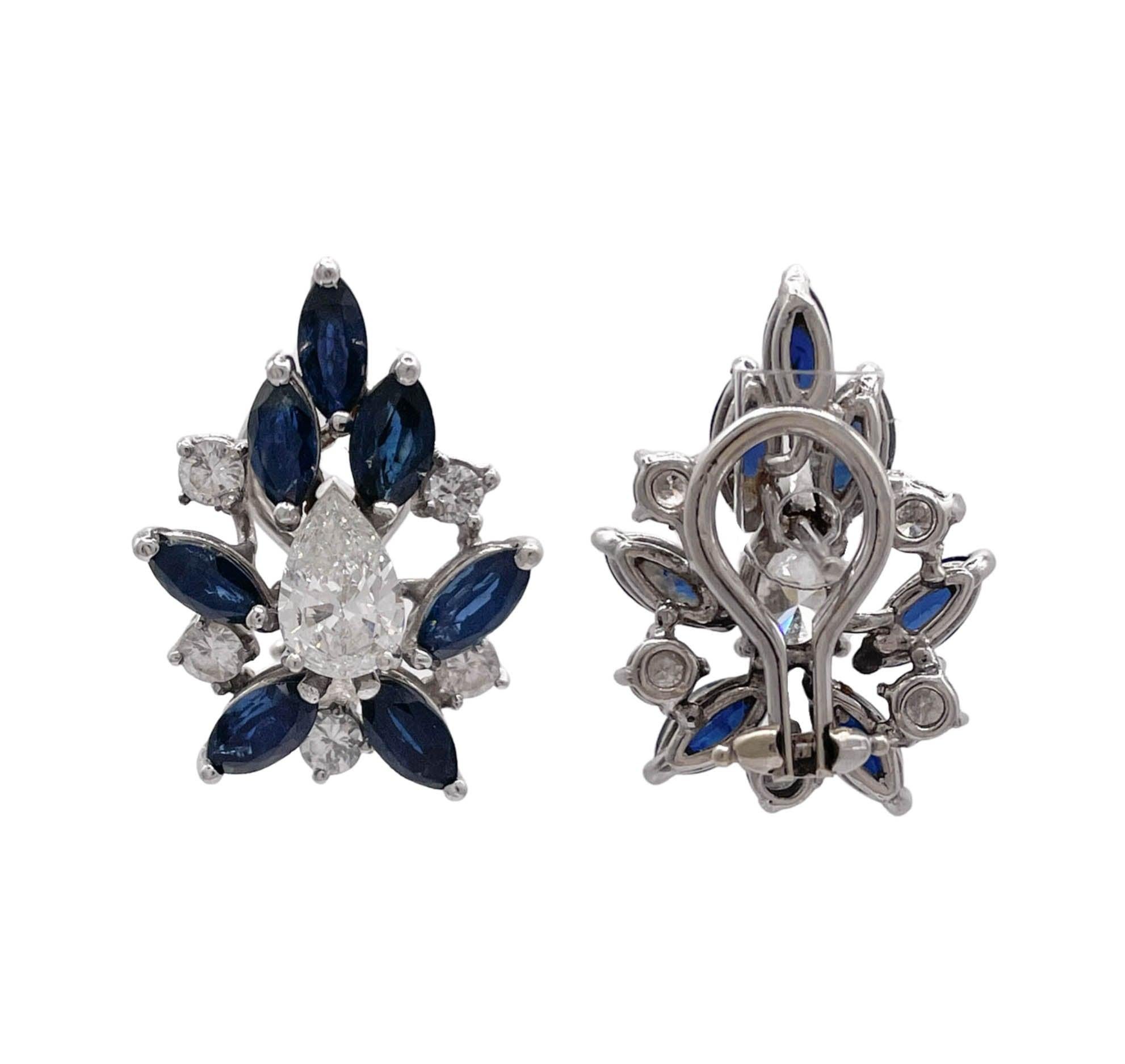 Jay Feder 14k White Gold Blue Sapphire and Diamond Earrings In Good Condition For Sale In Boca Raton, FL