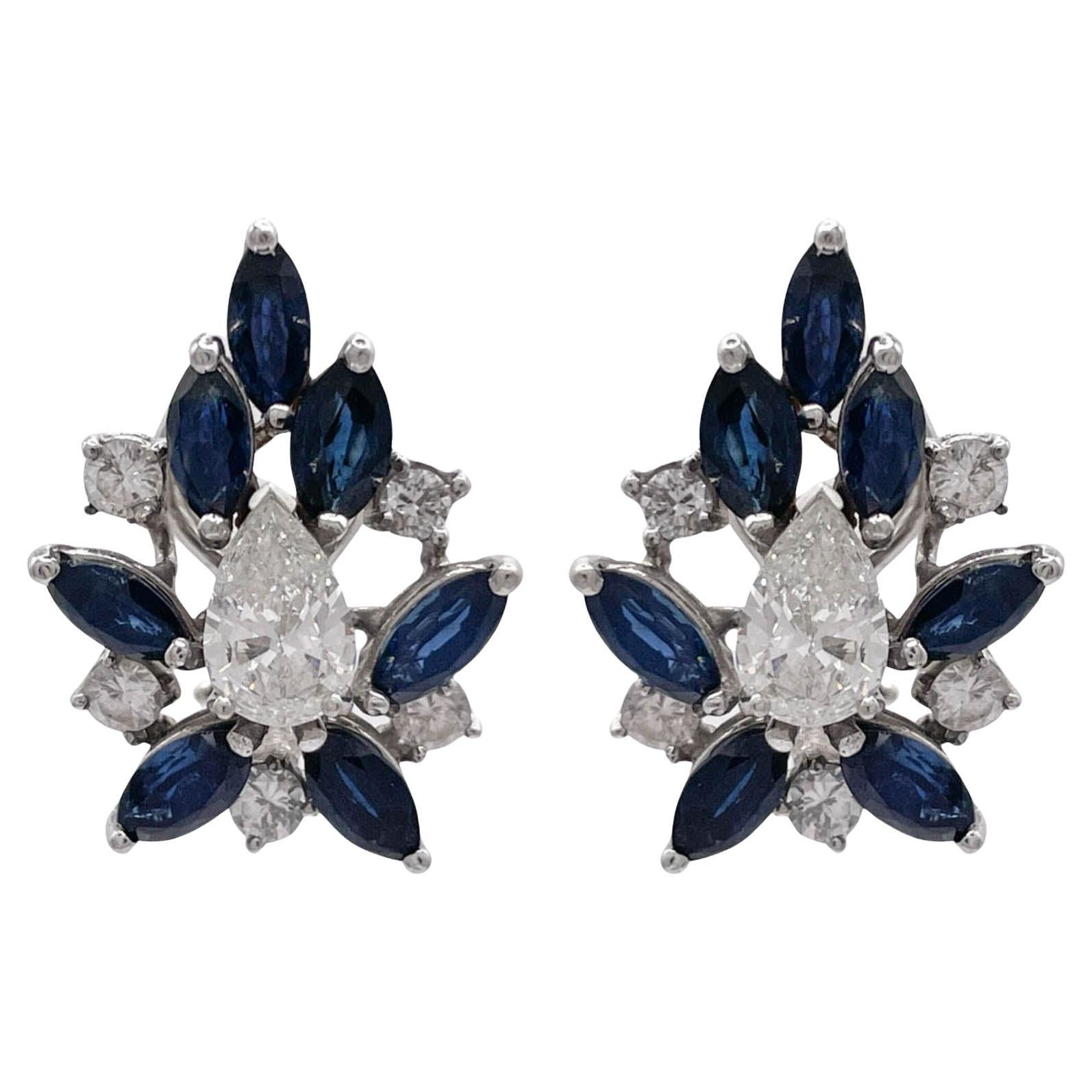 Jay Feder 14k White Gold Blue Sapphire and Diamond Earrings