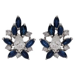 Jay Feder 14k White Gold Blue Sapphire and Diamond Earrings