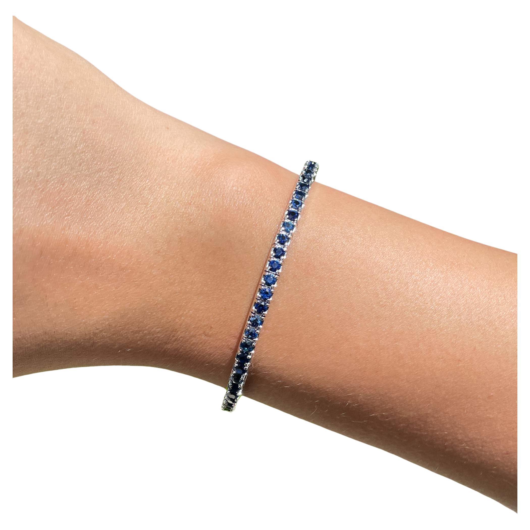 Jay Feder 14k White Gold Blue Sapphire Stretch Tennis Bangle Bracelet