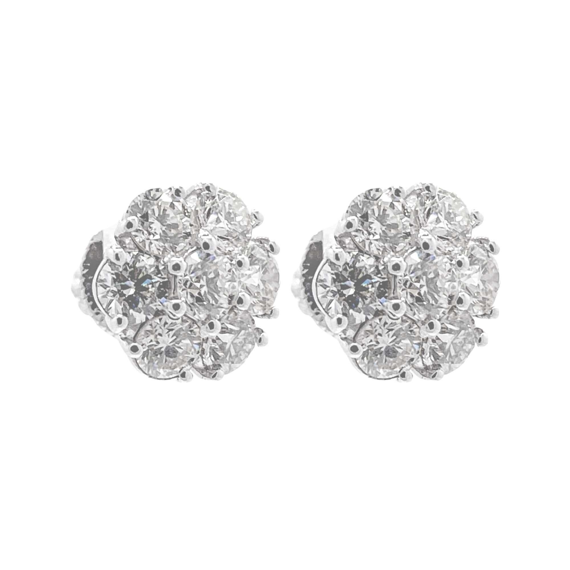 Round Cut Jay Feder 14k White Gold Diamond Cluster Stud Earrings For Sale