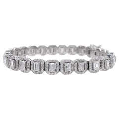 Jay Feder 14k White Gold Diamond Emerald Halo Tennis Bracelet