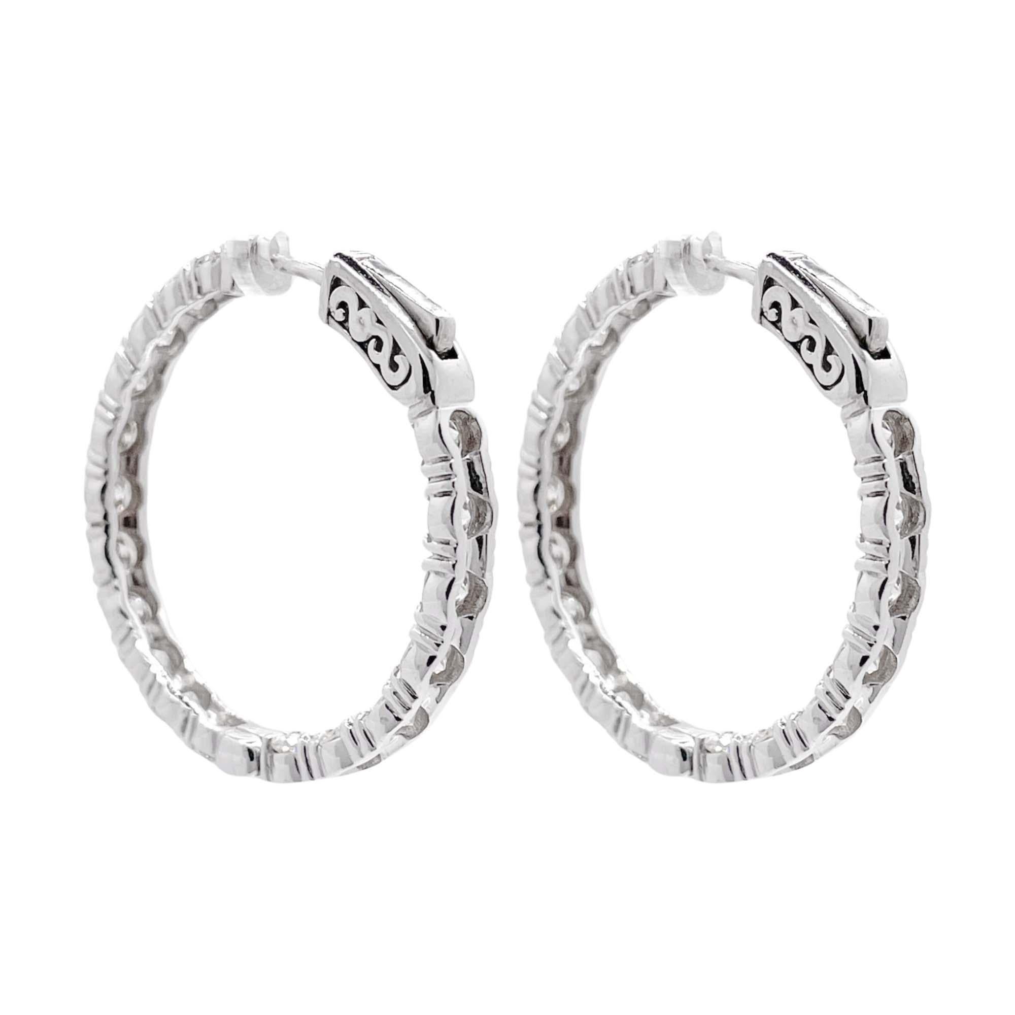 Jay Feder 14k White Gold Diamond Hoop Earrings In Good Condition For Sale In Boca Raton, FL