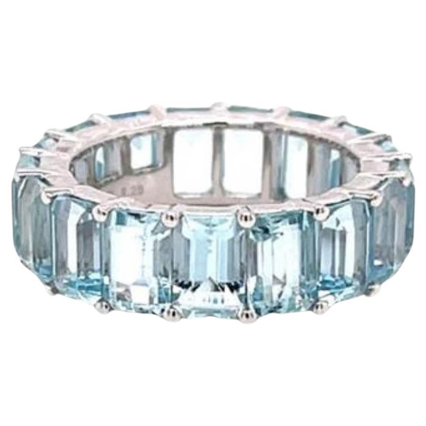 thumbnail image 2 of Women's 14K Gold Plated Eternity Ring With Blue Aquamarine CZ | Princess Cut Stackable Band Size 5-10 2 of 13