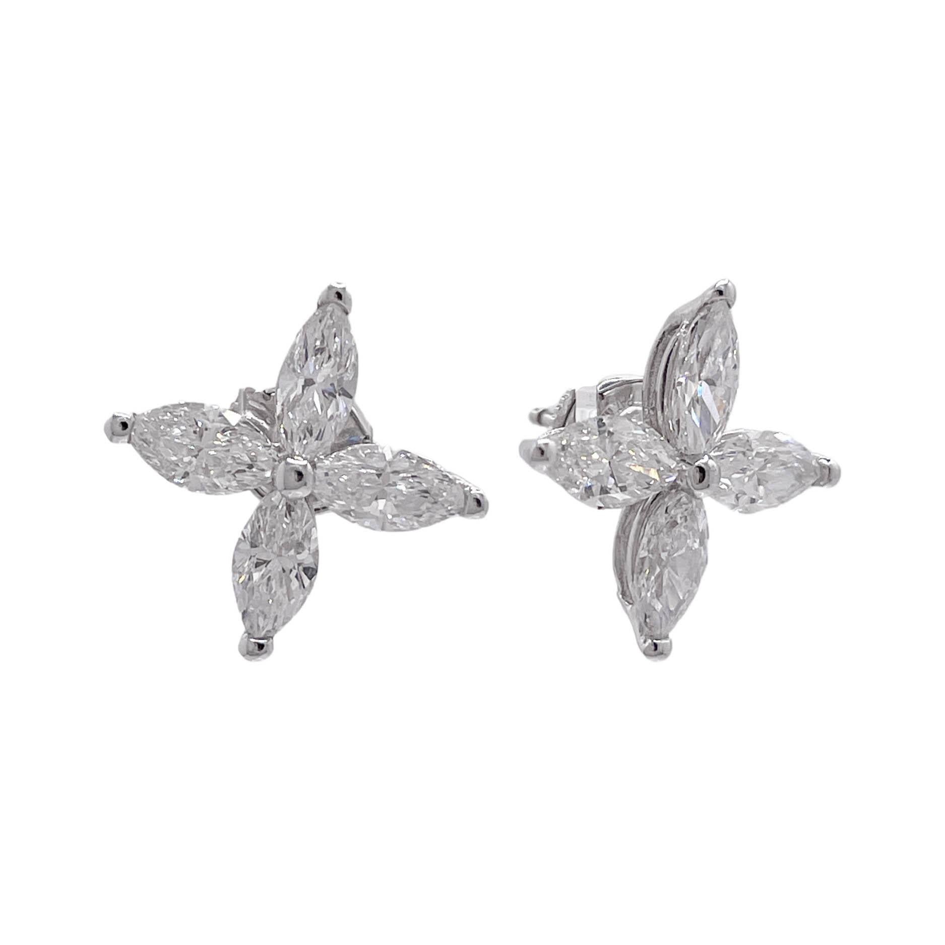Marquise Cut Jay Feder 14k White Gold Marquise Diamond Stud Earrings For Sale
