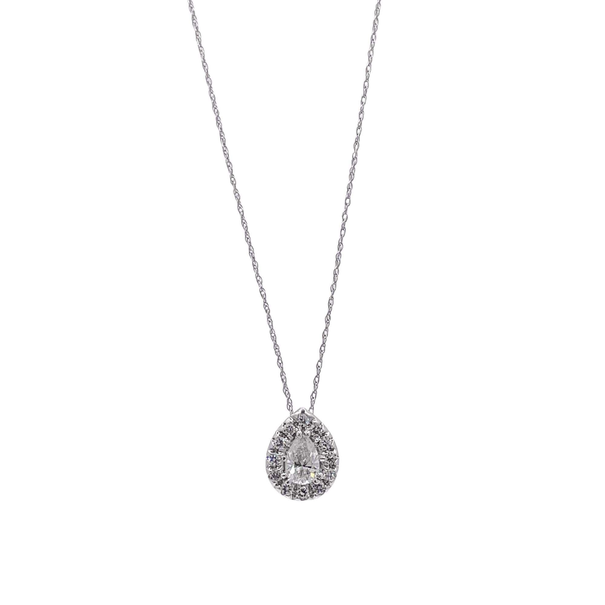 Taglio a goccia Jay Federing, collana con ciondolo a forma di pera e diamante a raggiera in oro bianco 14 carati in vendita