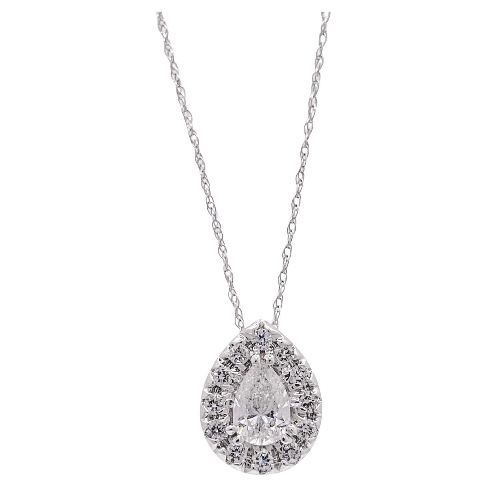 Jay Federing, collana con ciondolo a forma di pera e diamante a raggiera in oro bianco 14 carati