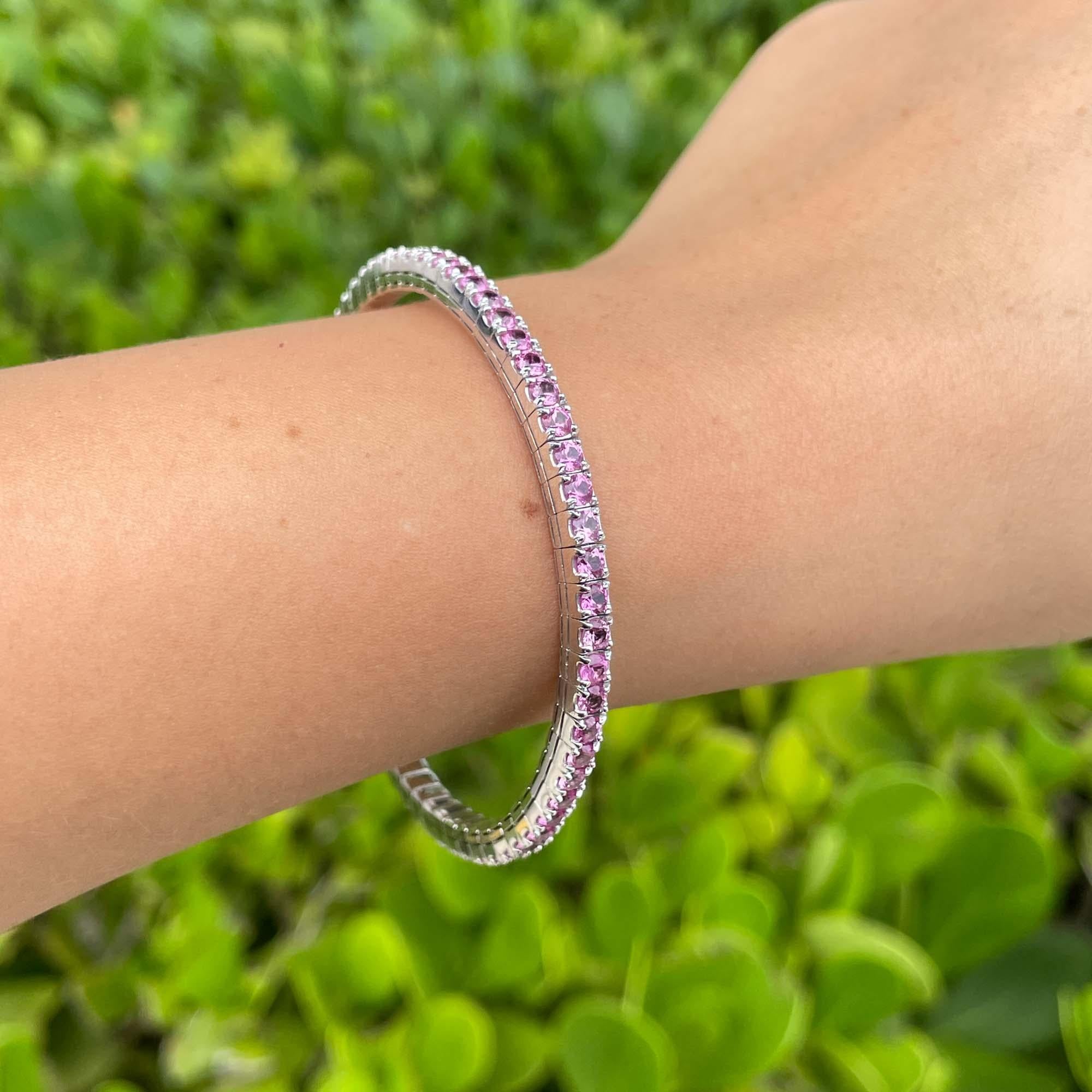 Women's or Men's Jay Feder 14k White Gold Pink Sapphire Stretch Tennis Bangle Bracelet For Sale