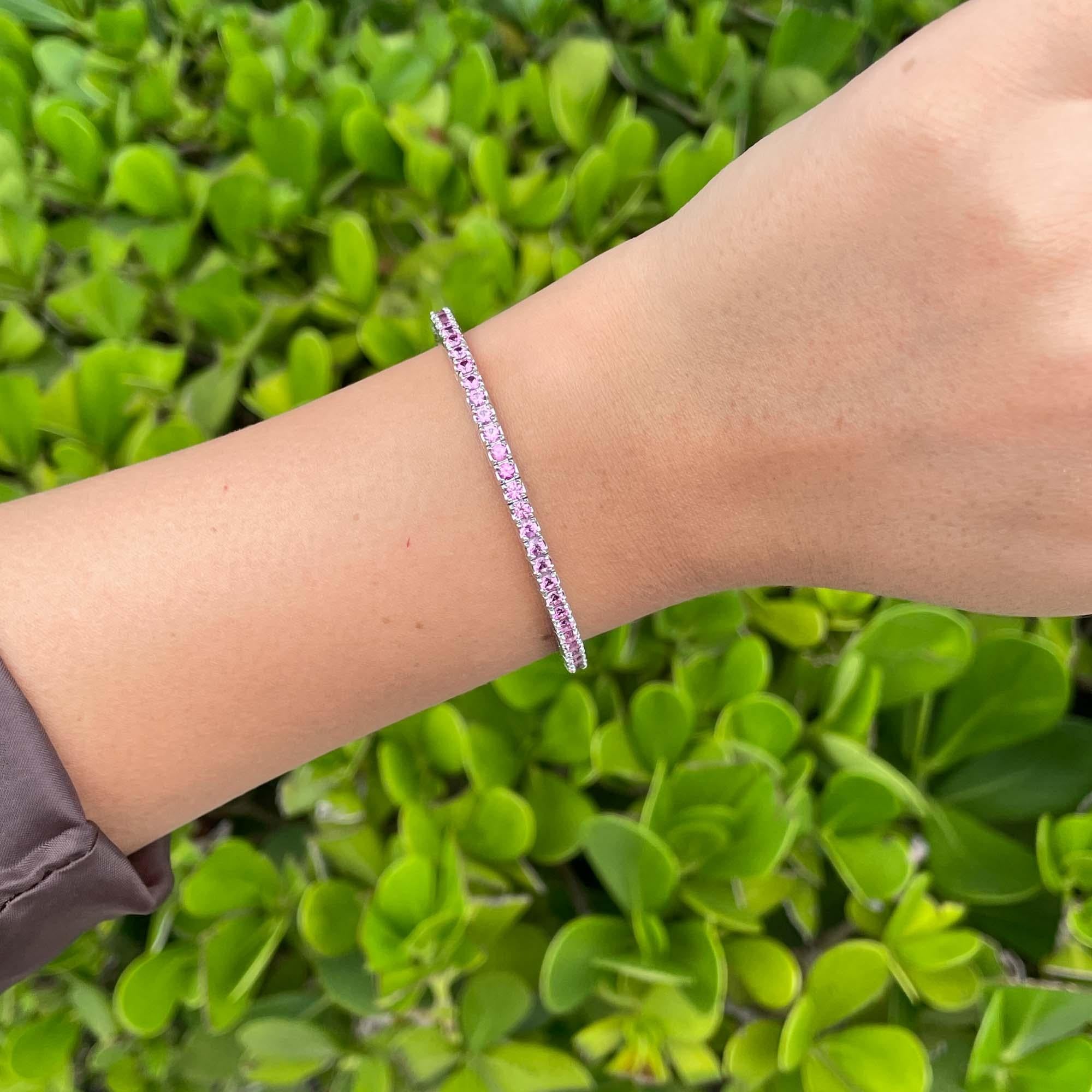 Jay Feder 14k White Gold Pink Sapphire Stretch Tennis Bangle Bracelet For Sale 1