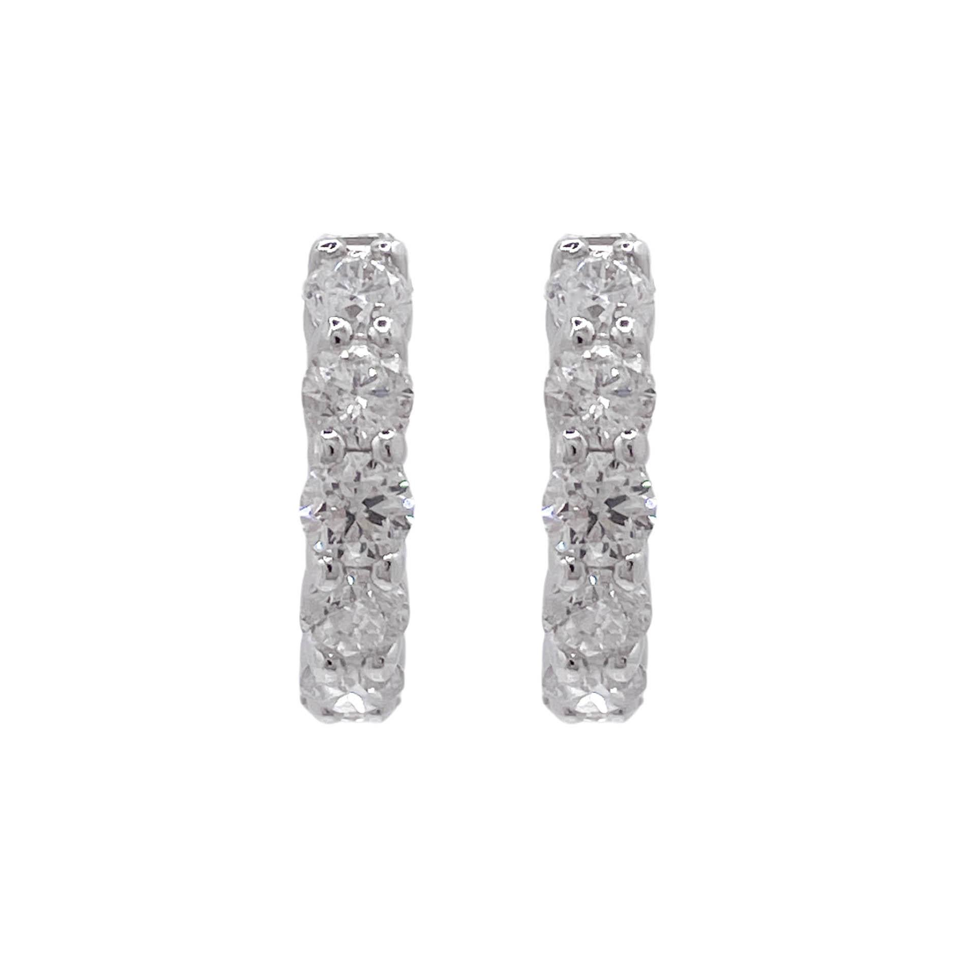 Round Cut Jay Feder 14k White Gold Round Diamond Huggie Earrings