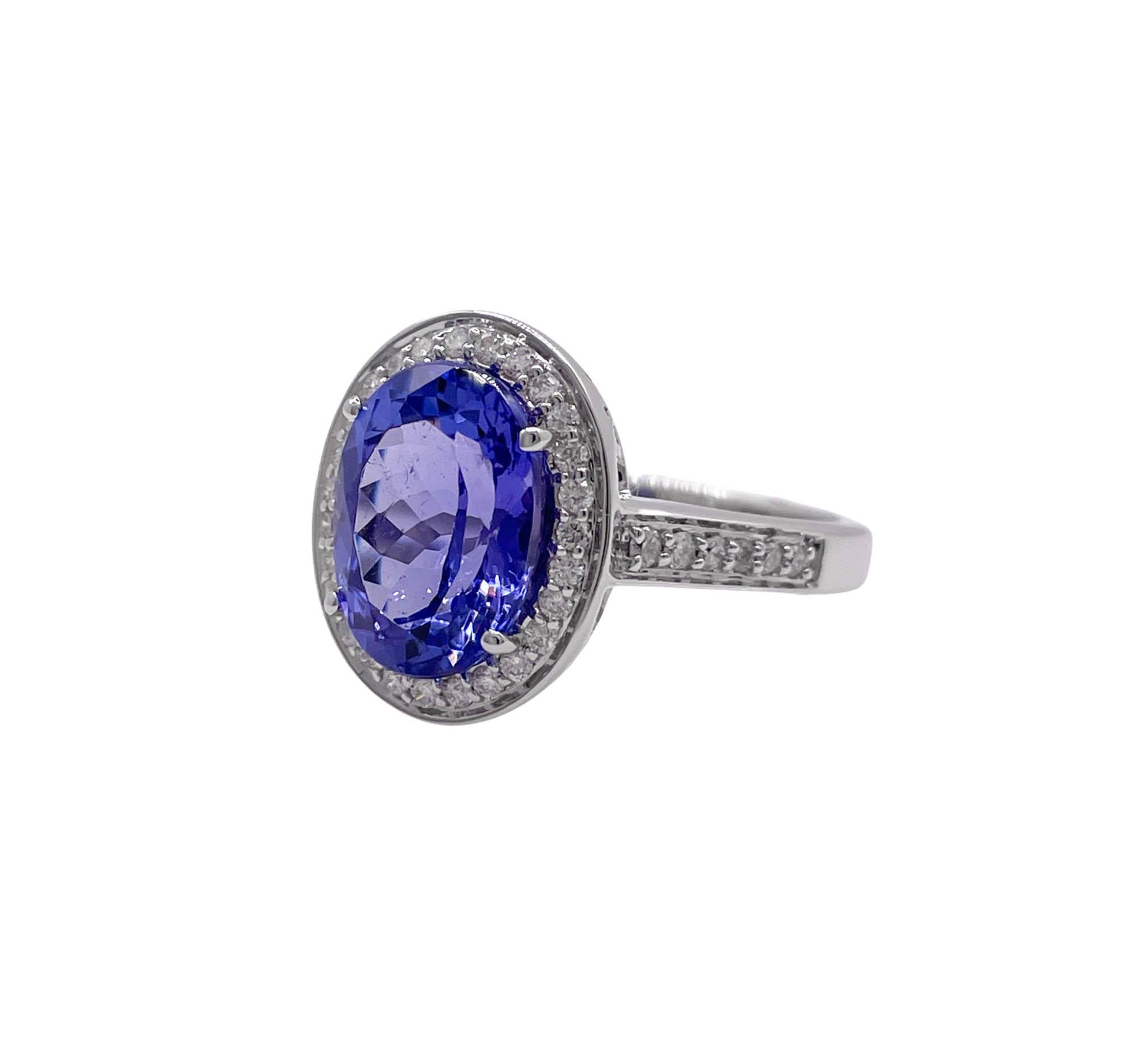 Oval Cut Jay Feder 14k White Gold Tanzanite Diamond Halo Engagement Right Hand Ring 