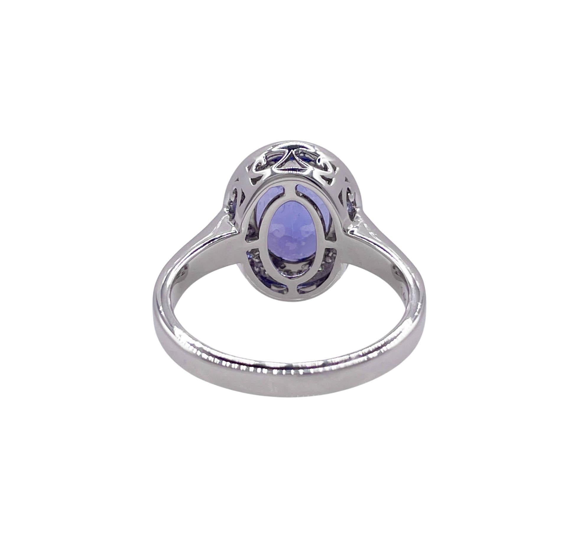 Women's or Men's Jay Feder 14k White Gold Tanzanite Diamond Halo Engagement Right Hand Ring 