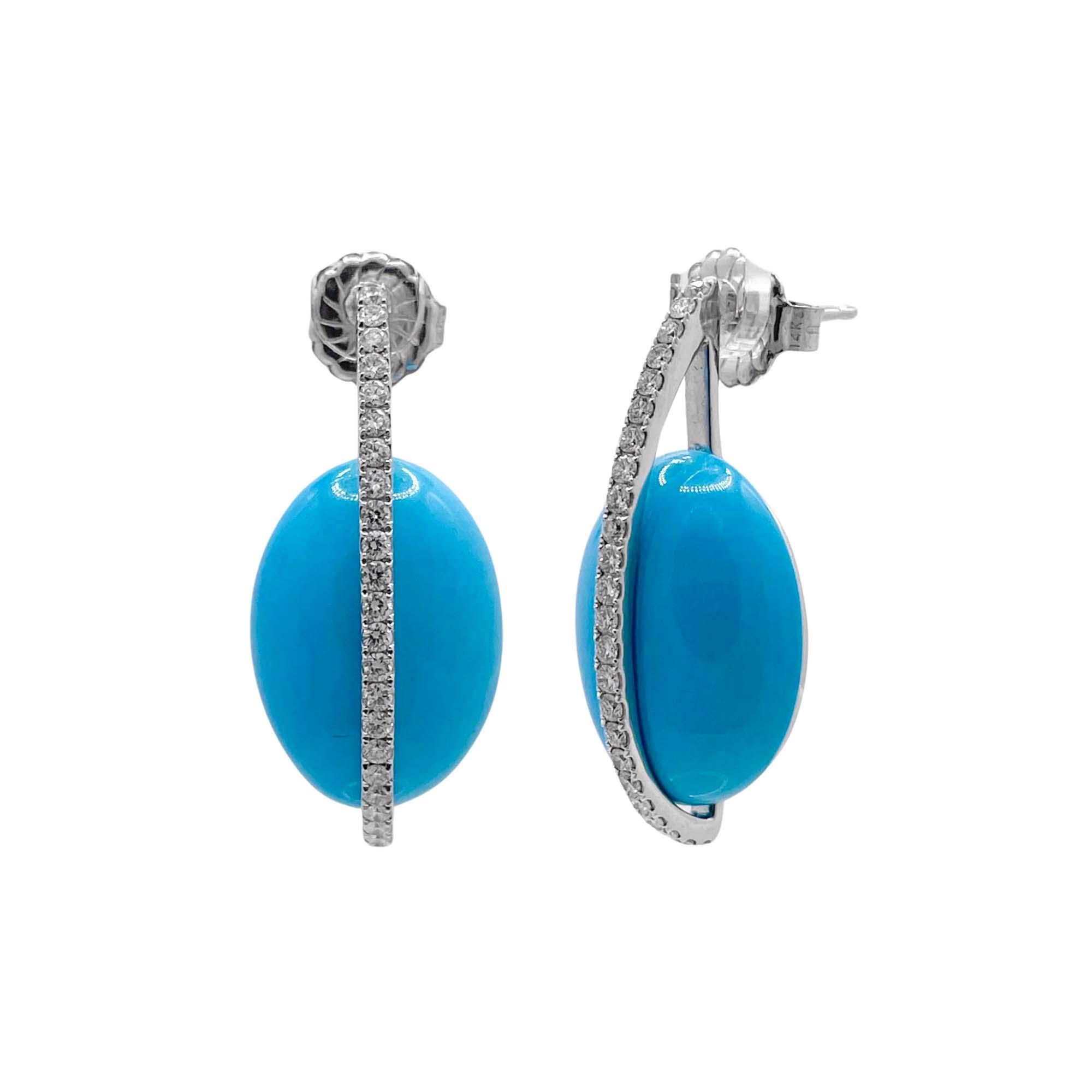 Cabochon Jay Feder Orecchini a goccia in oro bianco 14k con turchese e diamanti in vendita