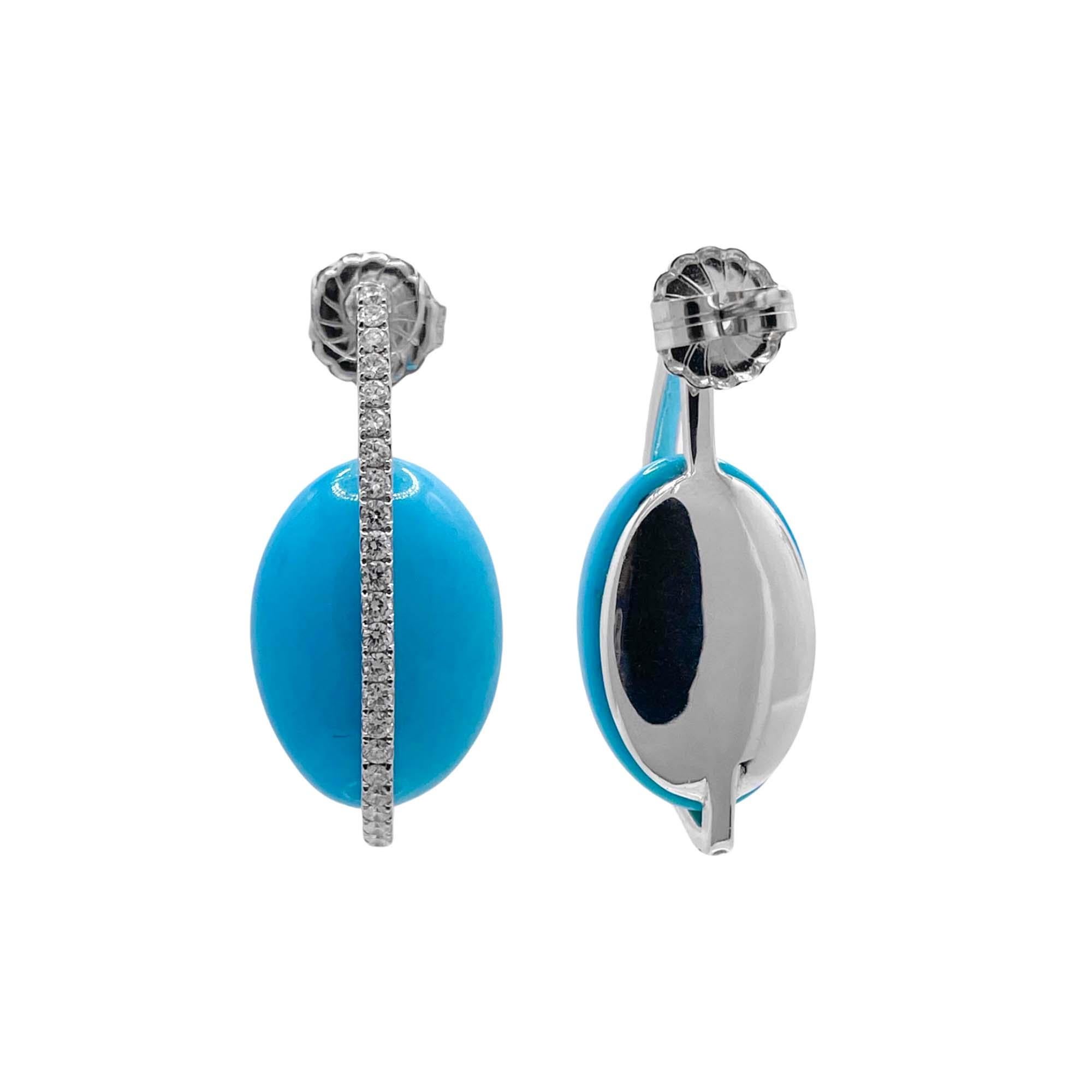 Jay Feder Orecchini a goccia in oro bianco 14k con turchese e diamanti In condizioni buone in vendita a Boca Raton, FL