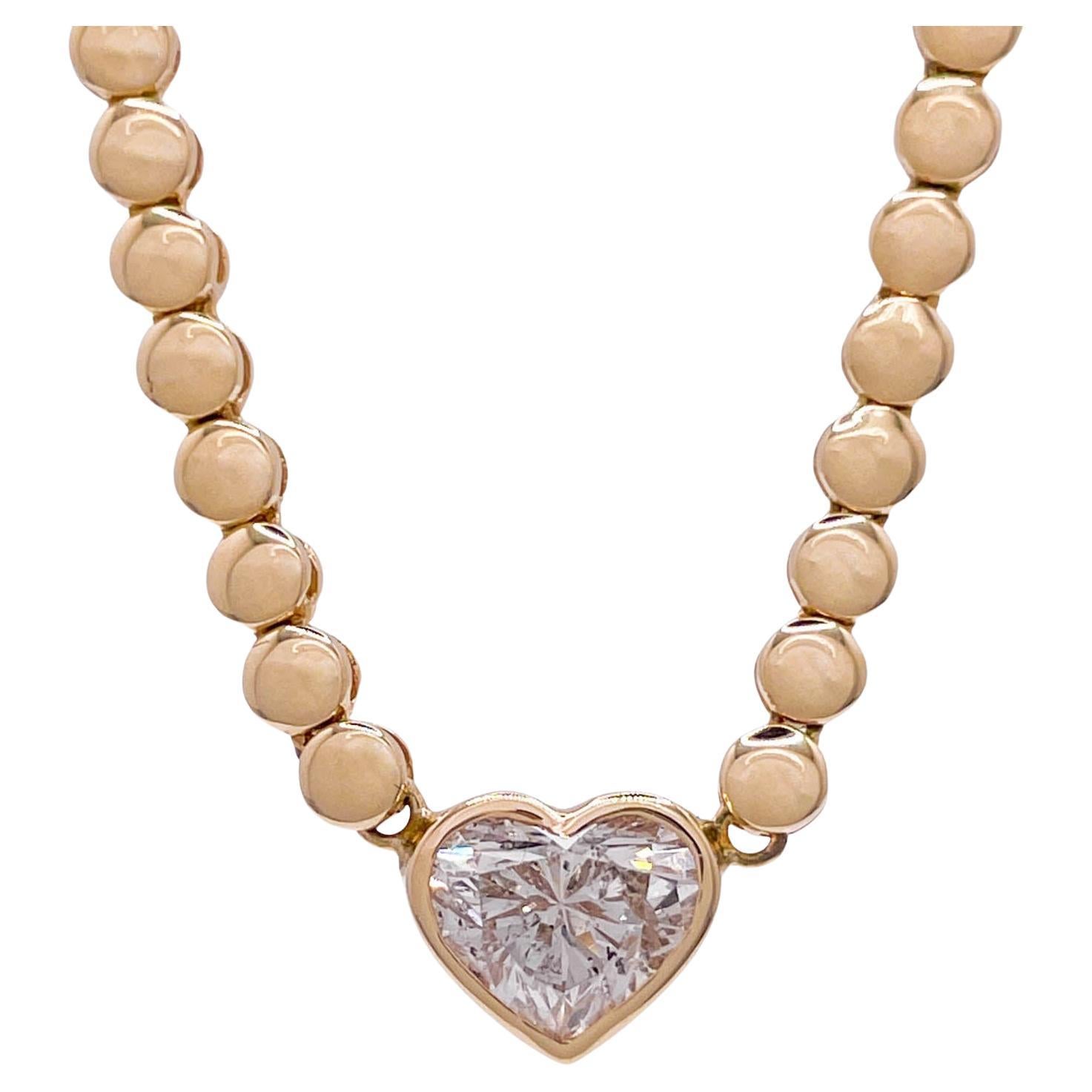 Jay Feder 14k Yellow Gold  1.17ct Heart Diamond Bezel Pendant Bead Necklace