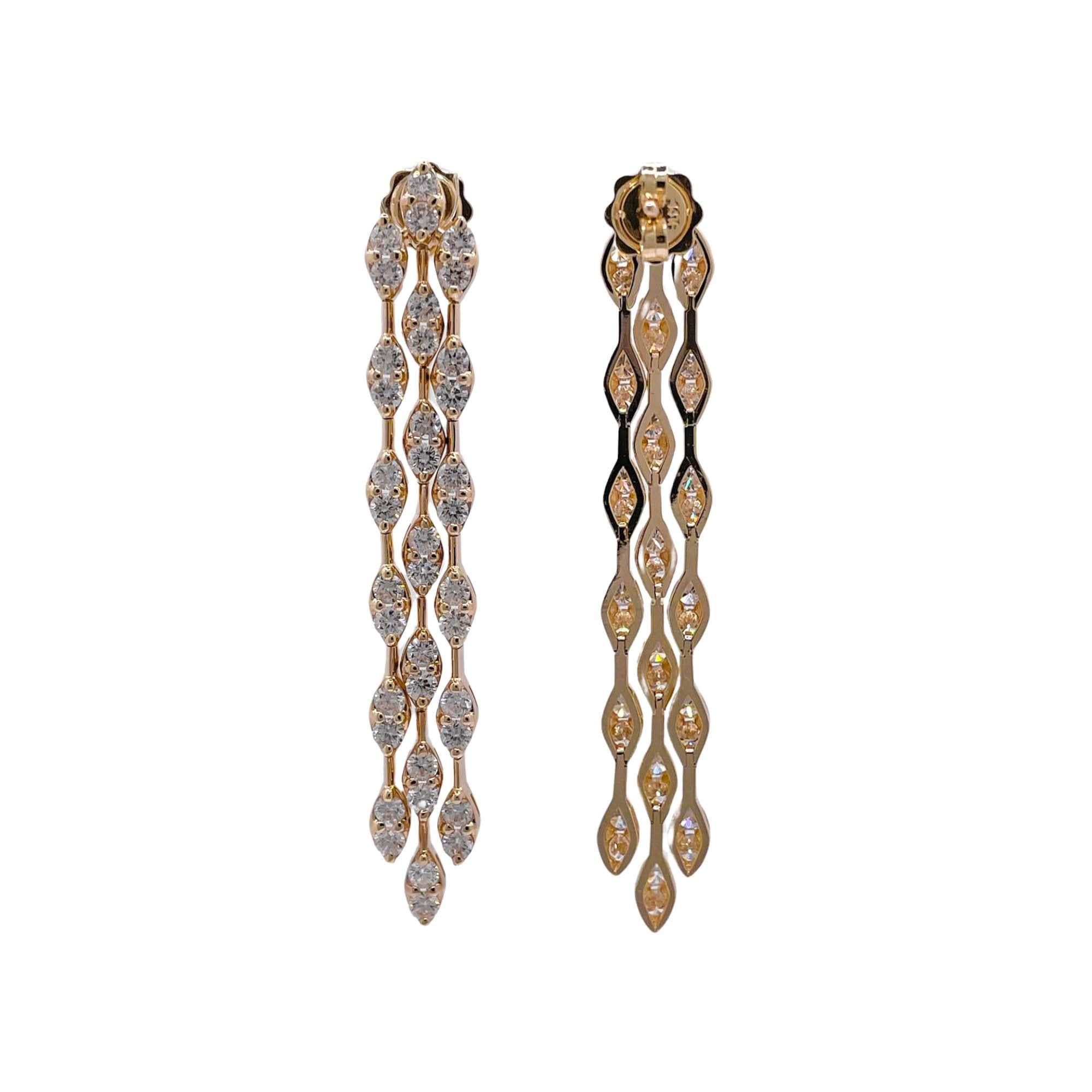 Jay Feder, orecchini a goccia a tre file con diamanti in oro giallo 14k In condizioni buone in vendita a Boca Raton, FL