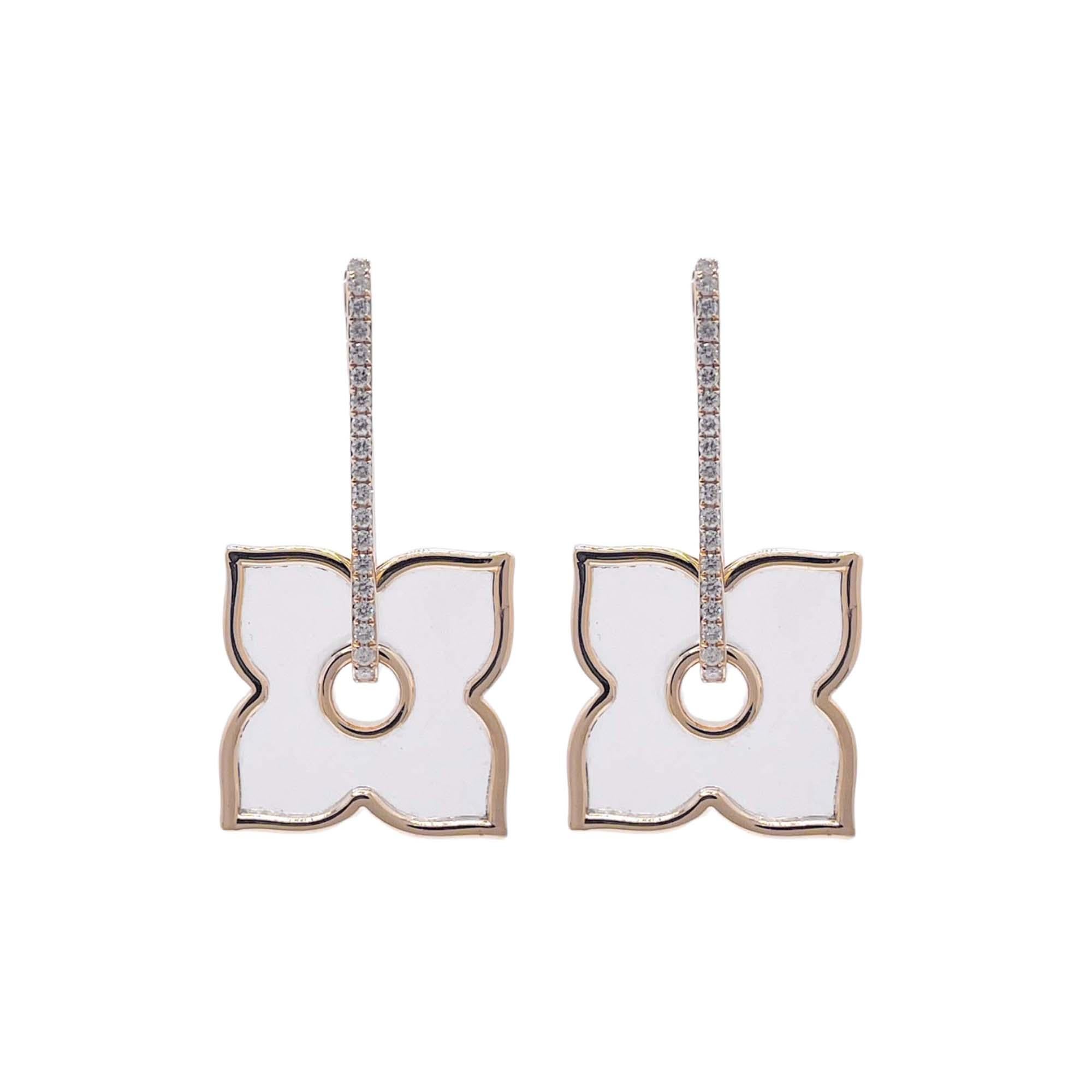 Jay Feder 14k Yellow Gold Diamond Clear Flower Hanging Drop Earrings For Sale